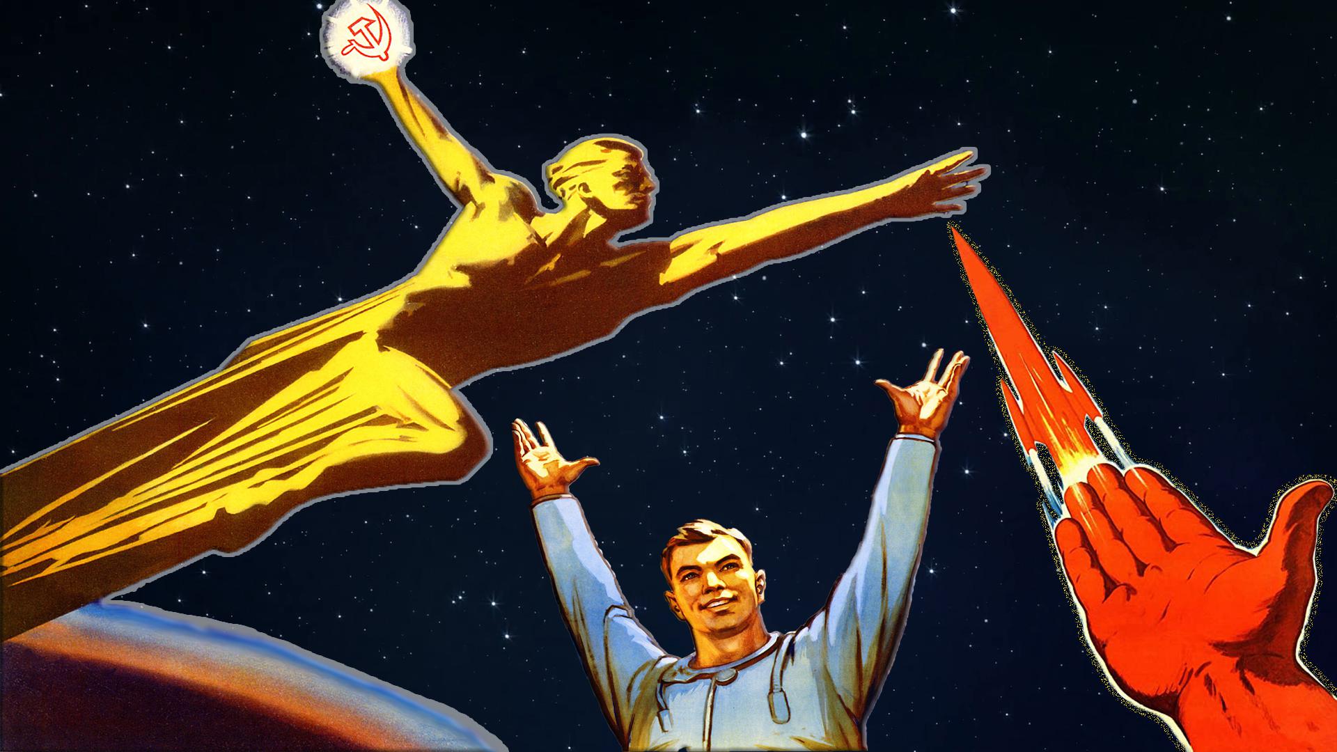 1920x1080 I made a desktop wallpaper using soviet era space race propaganda posters (1920x1080)