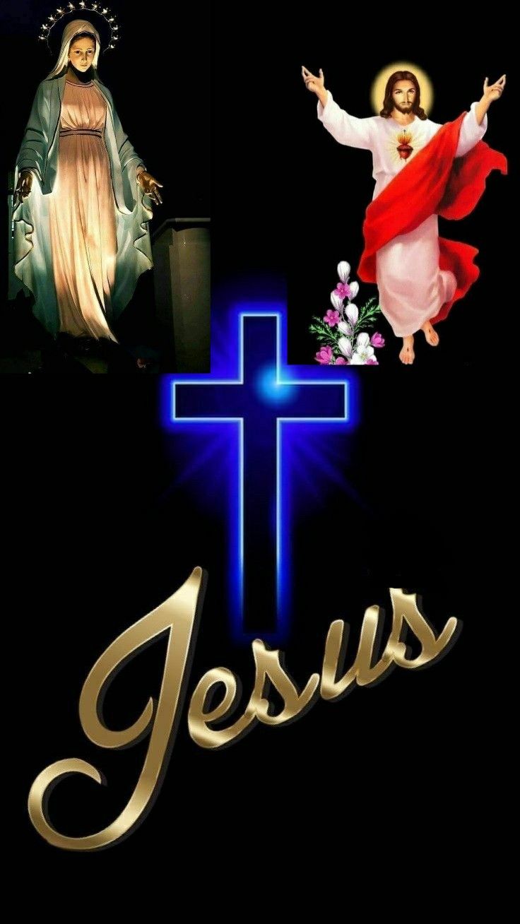 736x1308 Christian Picture: The Word Jesus with Image of Mary and Jesus