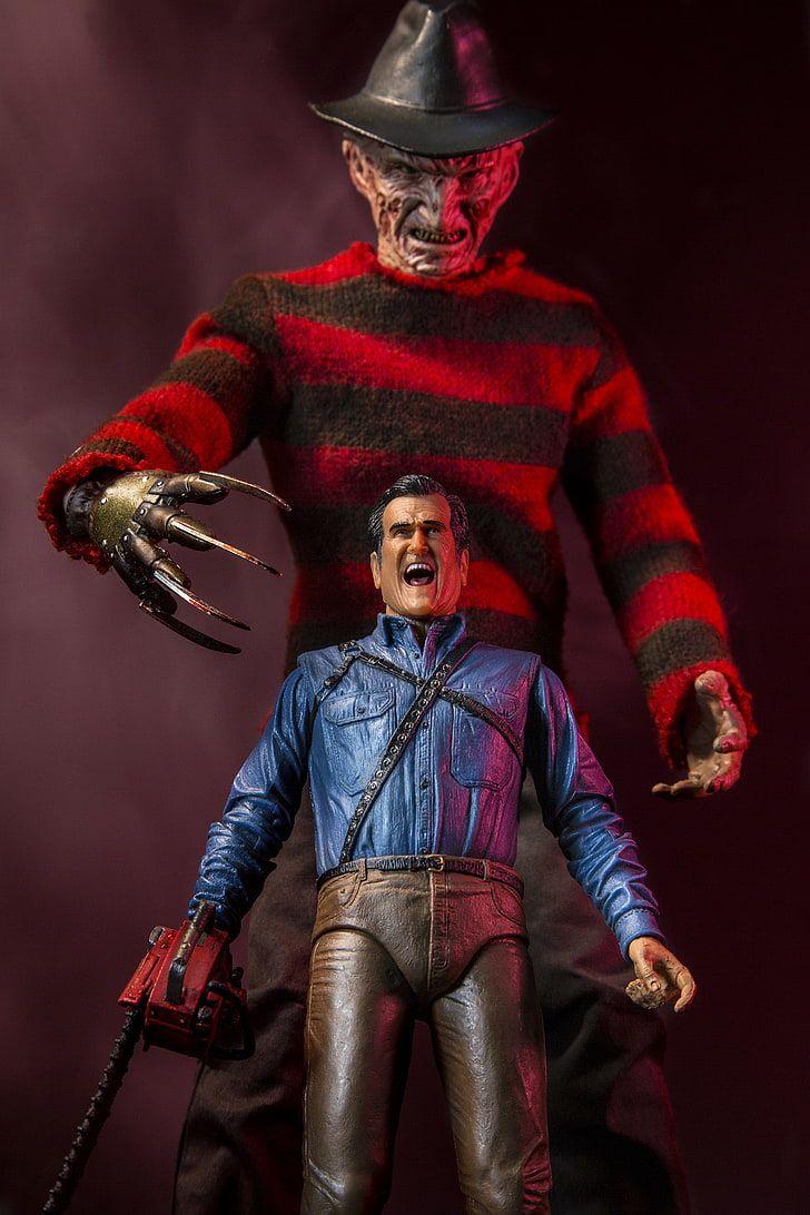728x1092 HD wallpaper: toys, action figures, Freddy Krueger, Ash (Fictional Character)