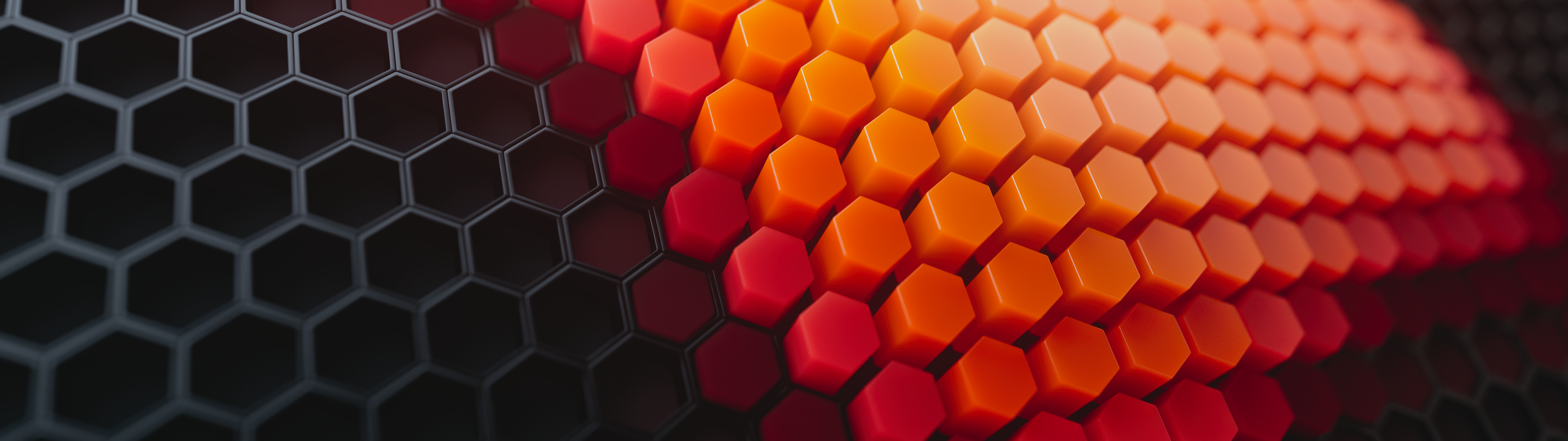 3840x1080 Hexagons Wallpaper 4K, Orange blocks, Patterns