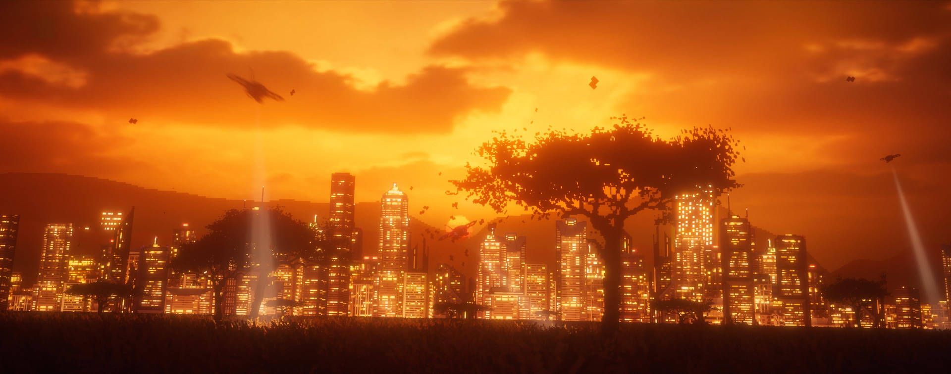 1920x756 Download Ultrawide Cyberpunk City On Flame Wallpaper