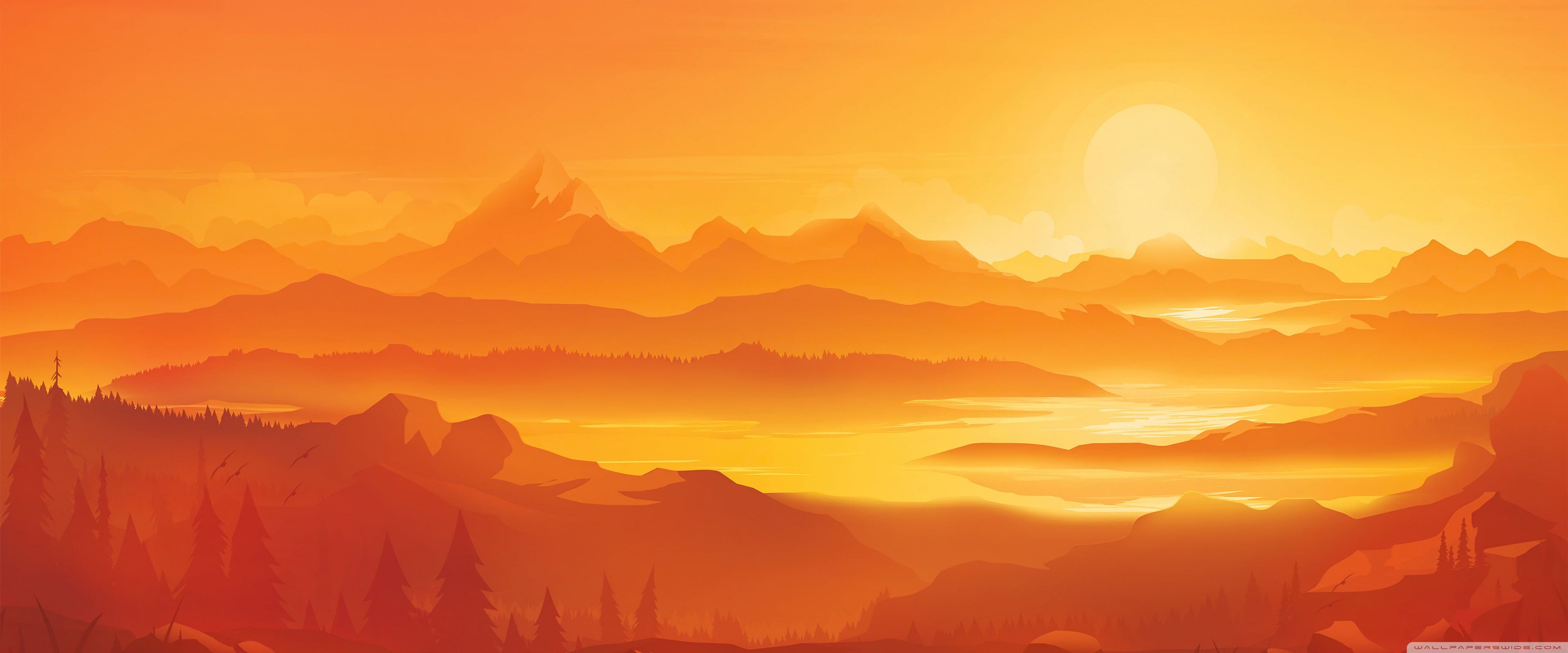 3840x1600 Orange Landscape Illustration 4K UHD Wallpaper for UltraHD Desktop and TV : Widescreen and UltraWide Display : Dual Monitor : Smartphone and Tablet Devices