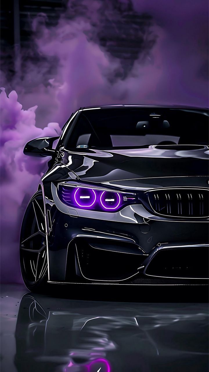 720x1280 free 4K wallpaper bmw, car, black, smoke, headlights, purple, ai, art