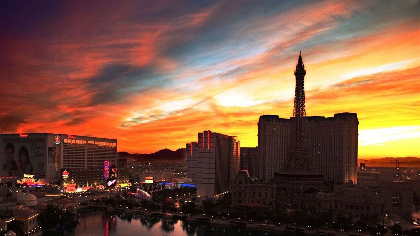 1366x768 Las Vegas Sunset Cities HD Wallpaper