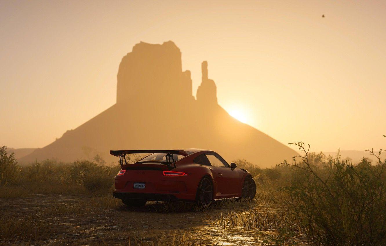 1332x850 Wallpaper sunset, Porsche, game, Ubisoft, GT3 RS, The Crew 2