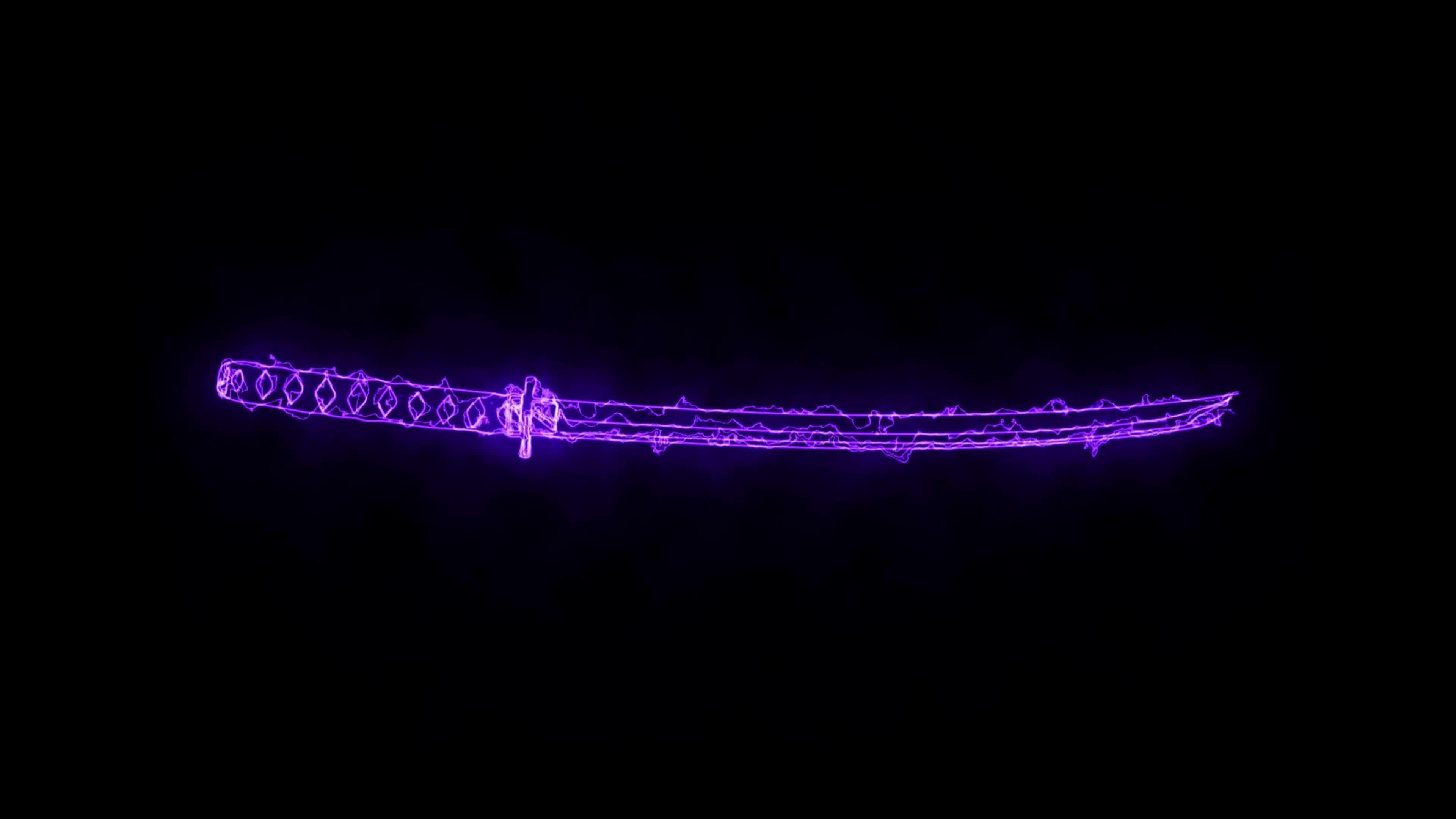 3840x2160 Neon Katana Sword Beautiful Samurai's Blade with Black Background