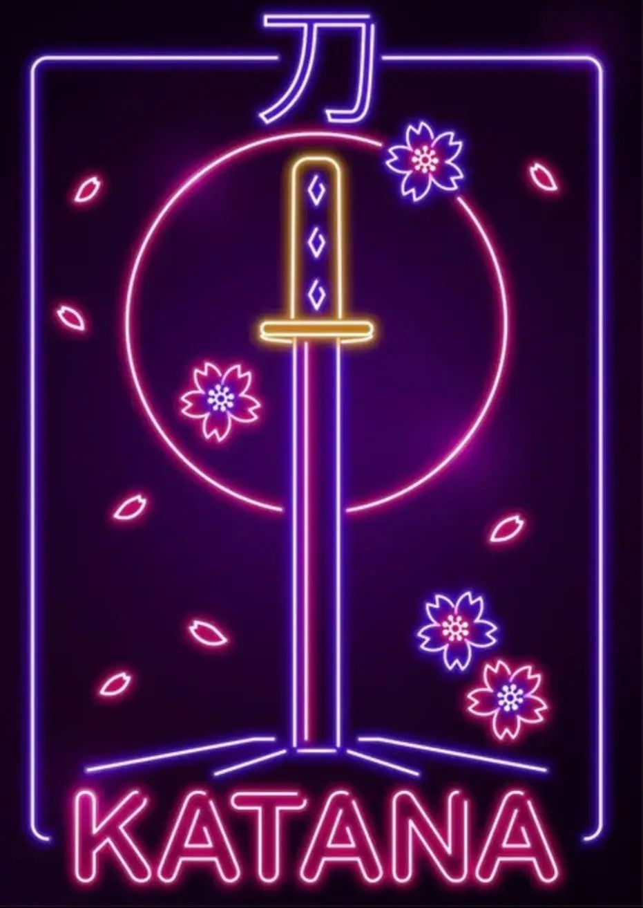 931x1313 Katana Kanji Neon Poster