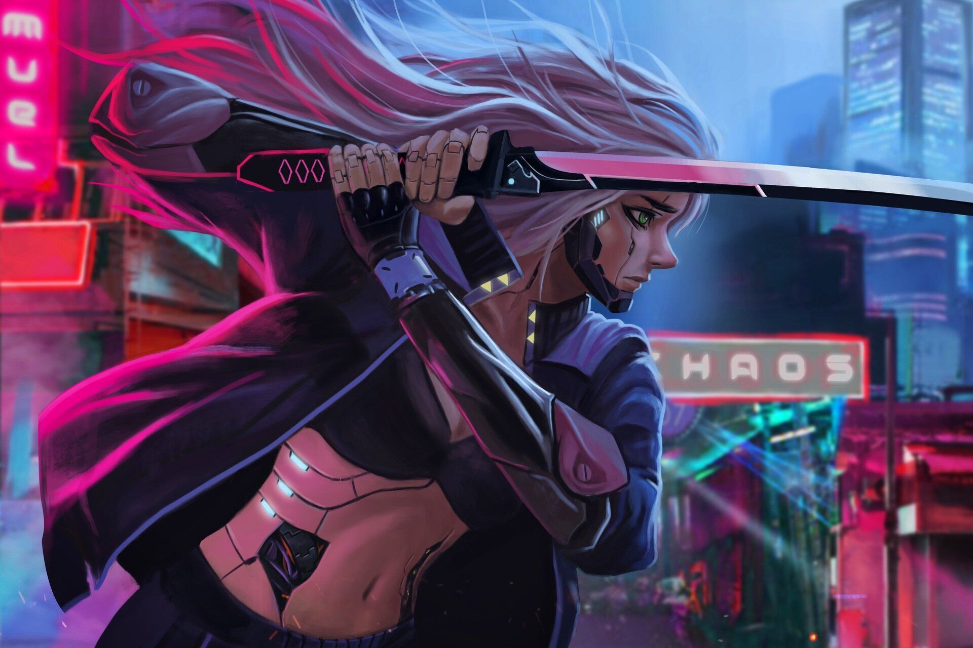 1920x1280 Cyberpunk Katana Warrior HD Wallpaper