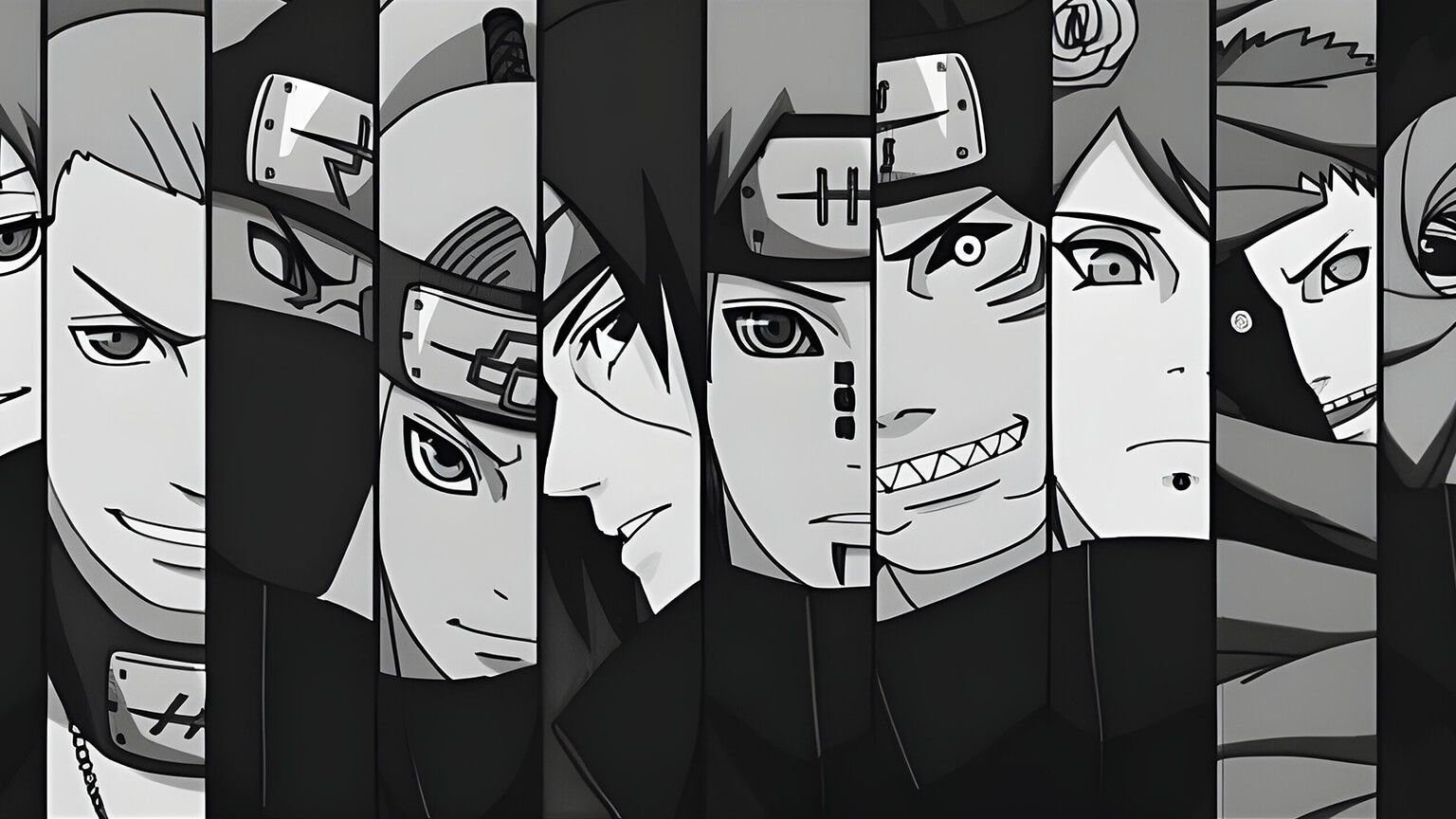 1536x864 Naruto Characters Black & White Desktop Wallpaper Download 4K