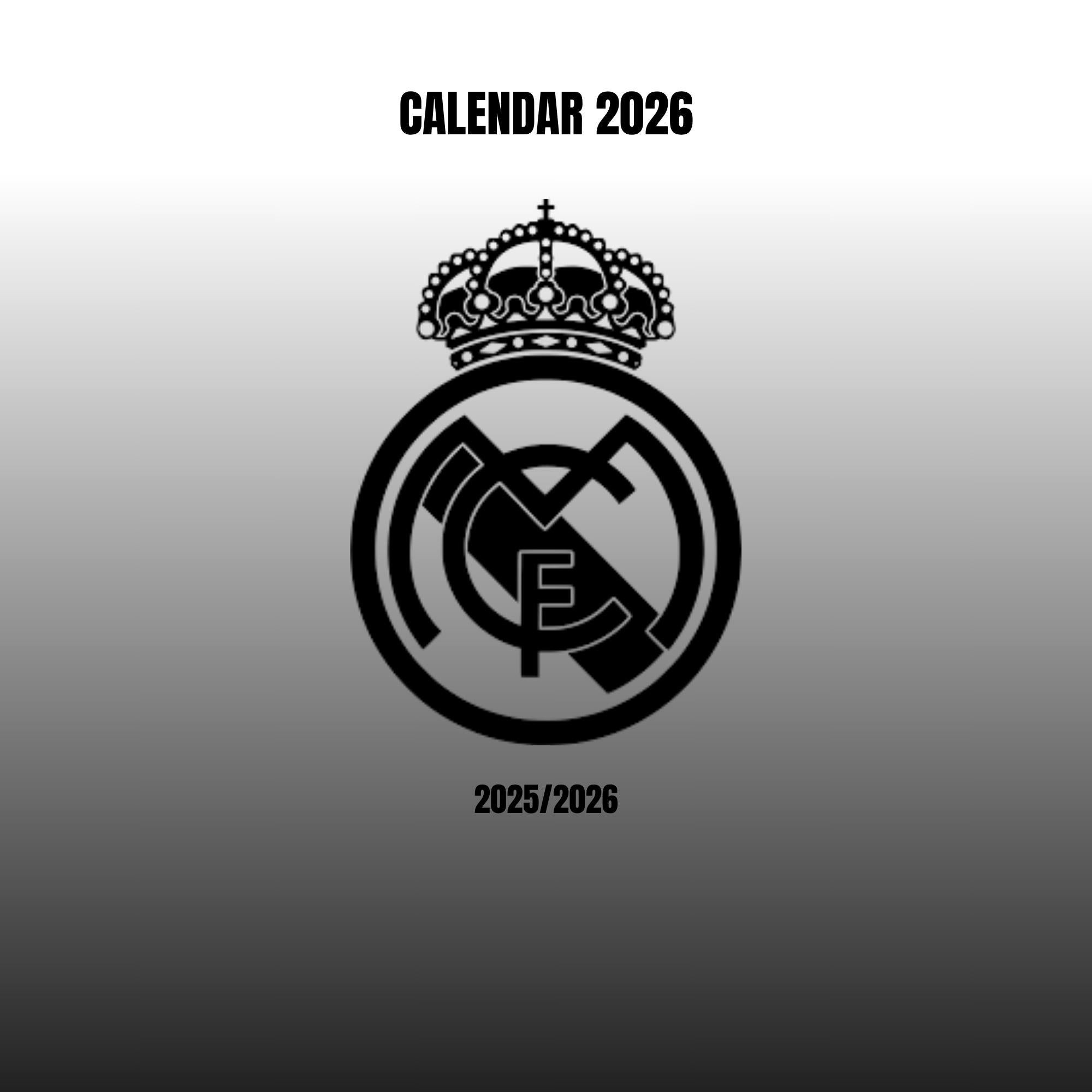 2000x2000 Real Madrid C.F 2026 printable Calendar download. Includes new signings. Real Madrid Fan Gift. Soccer Wall Art. A3 & A4