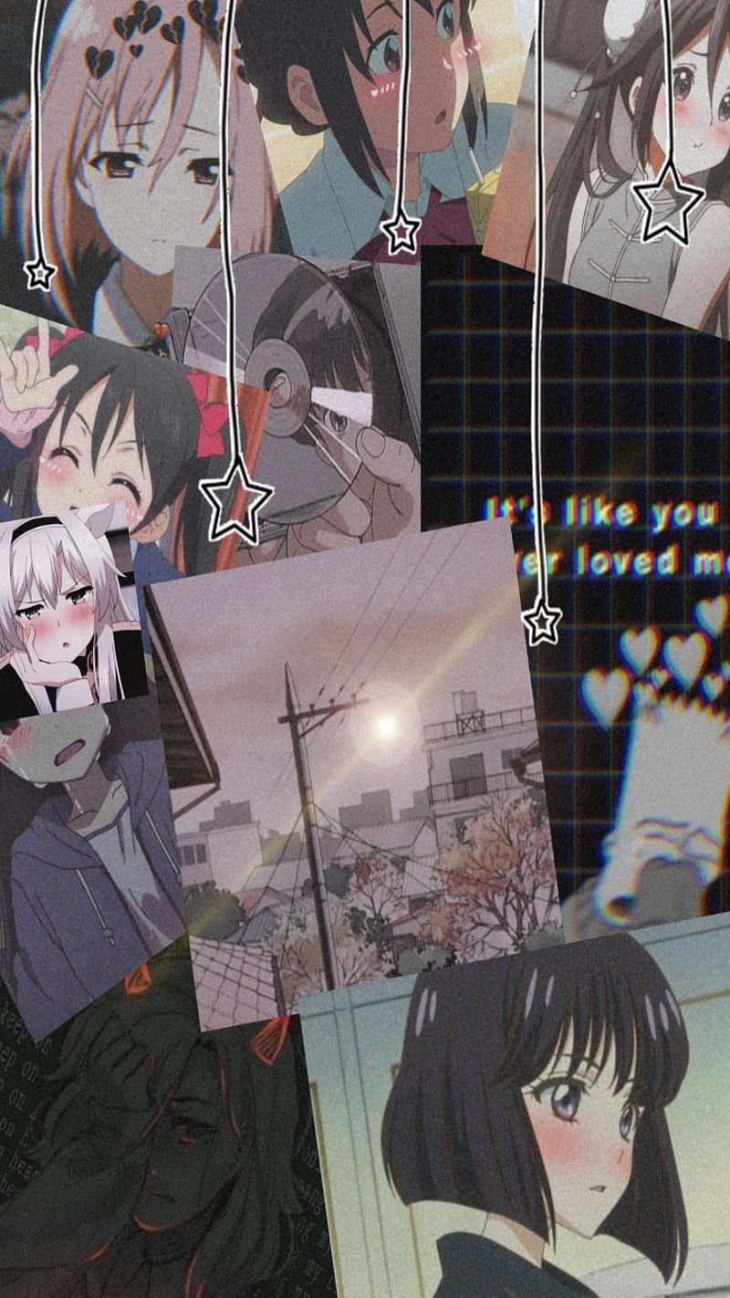 800x1422 Anime, aesthetic, collage, girl, sad, HD phone wallpaper