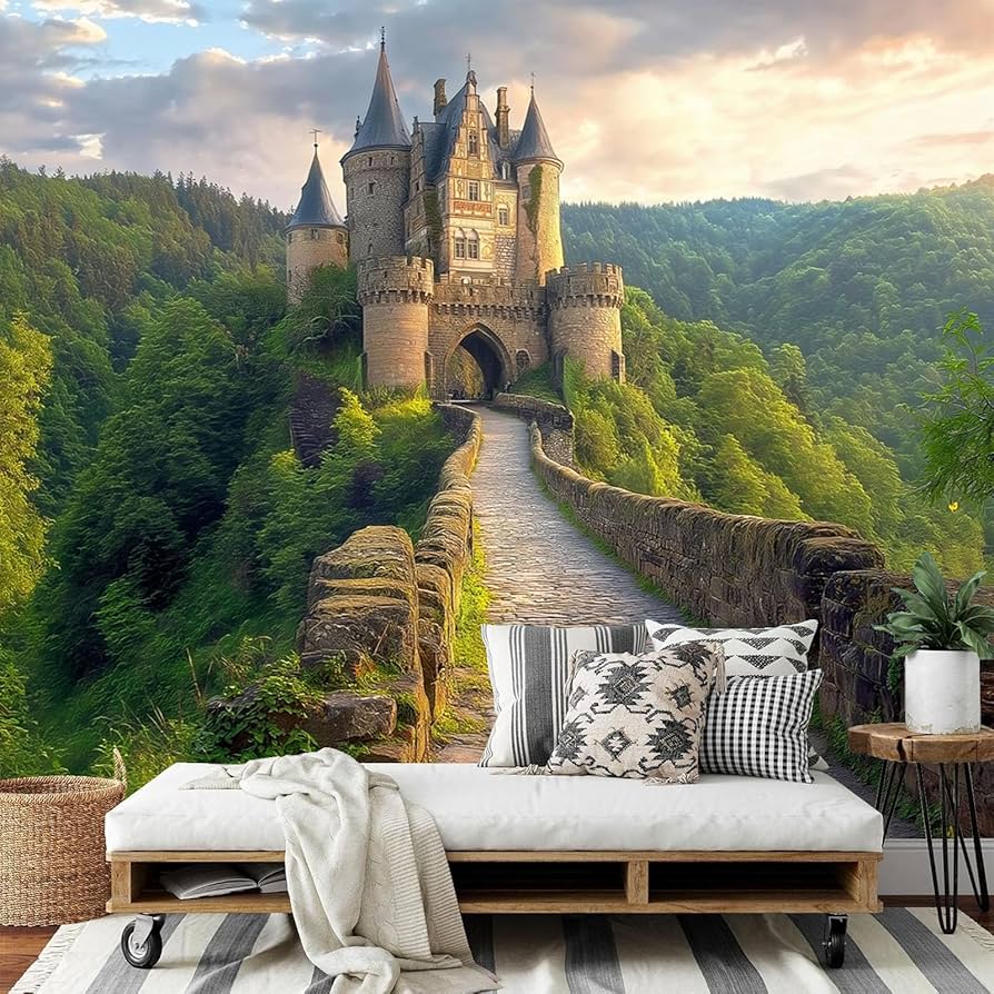 894x894 DLERFLOVR German Villa Murals for Walls Medieval ArchitectureWallpaper Decor, 96 Wx 69 H Photo Mural for Living Room Bedroom Dining Room