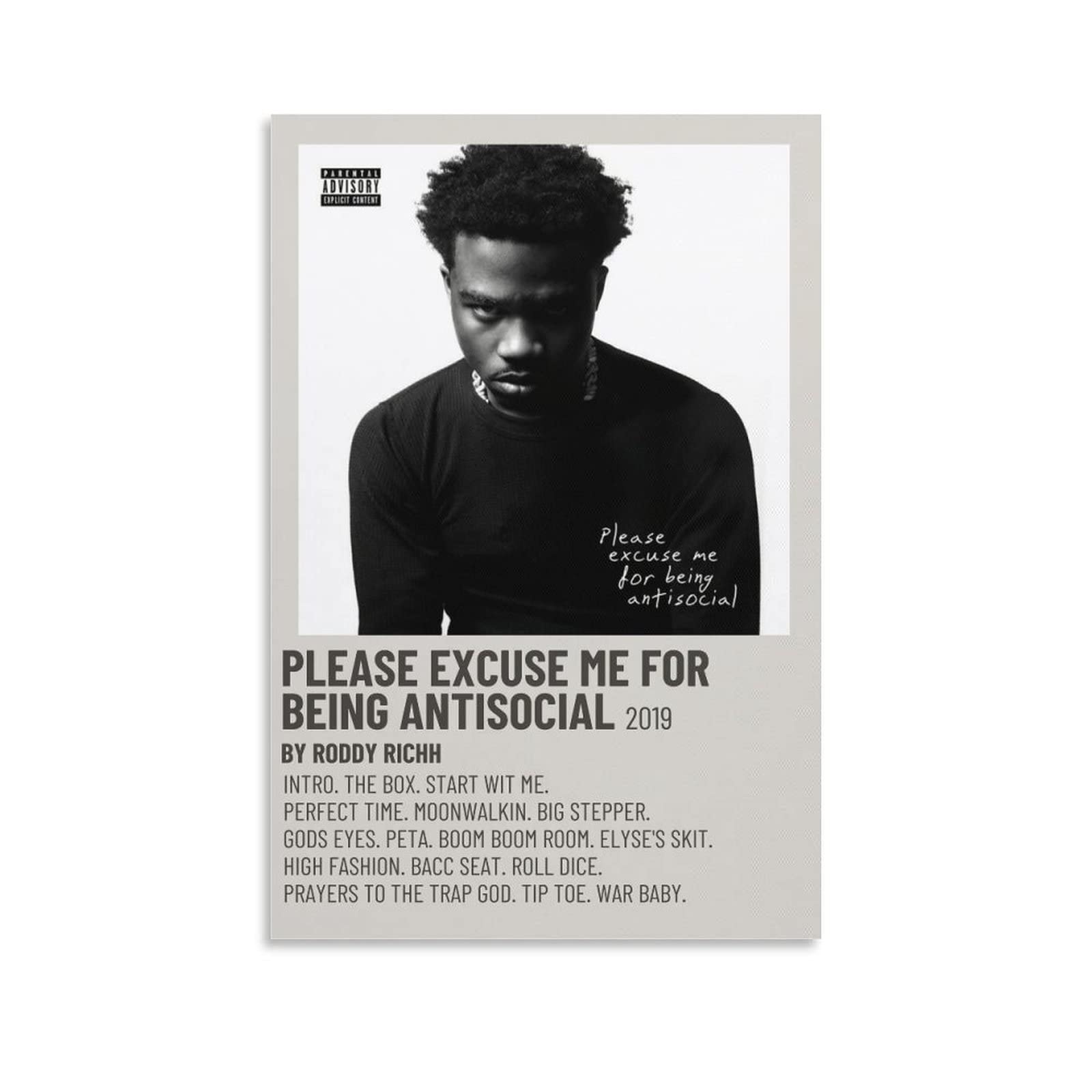 1600x1600 Please Excuse Me For Being Antisocial BY Roddy Ricch Singer Music Retro Poster (1) Canvas Poster Wall Art Decor Print Picture Paintings For Living Room Bedroom Decoration Unframe Style20x30inch(50x75c : Amazon.ca: Home