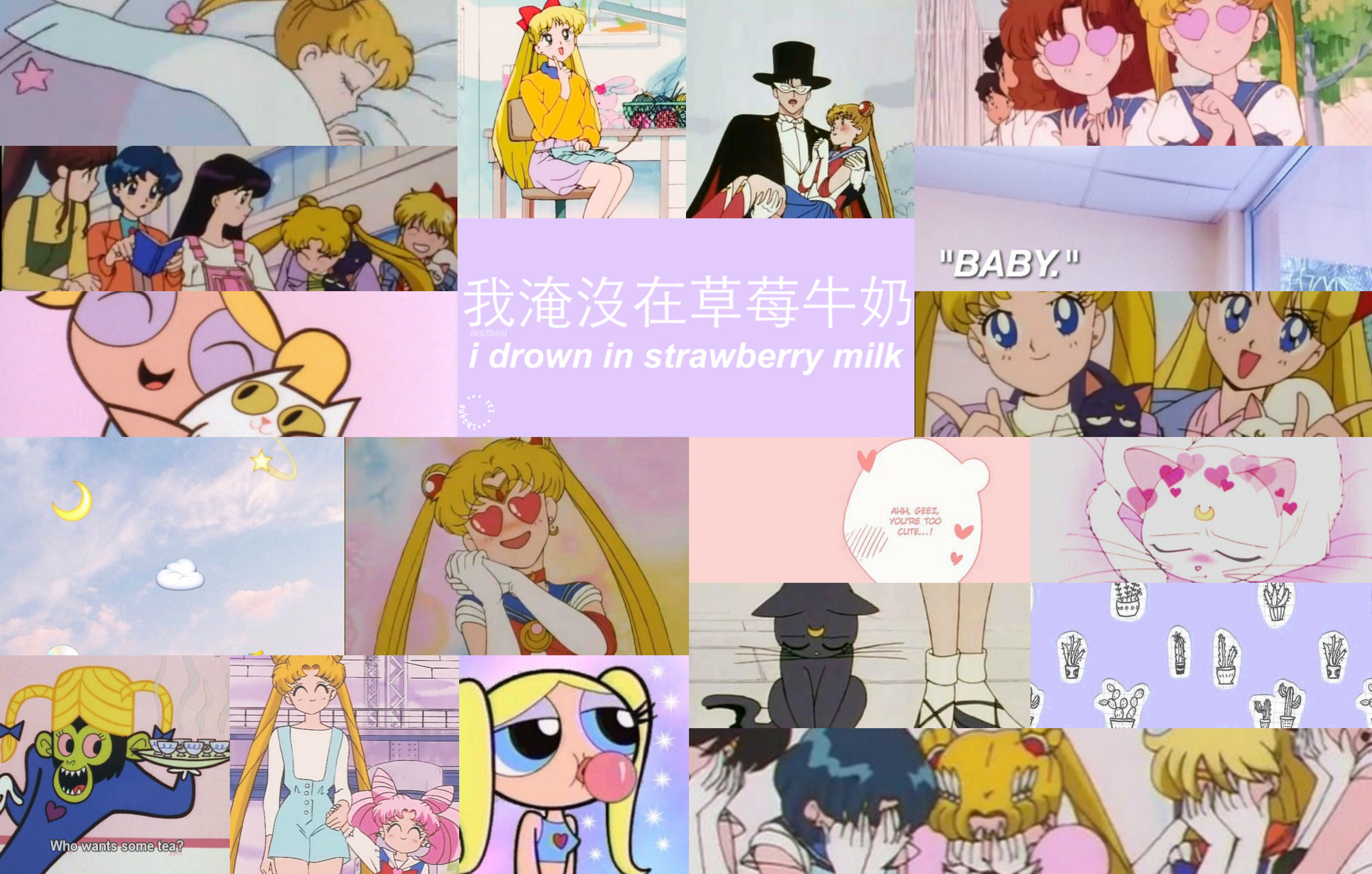3218x2050 Aesthetic Anime Collage Desktop Wallpaper