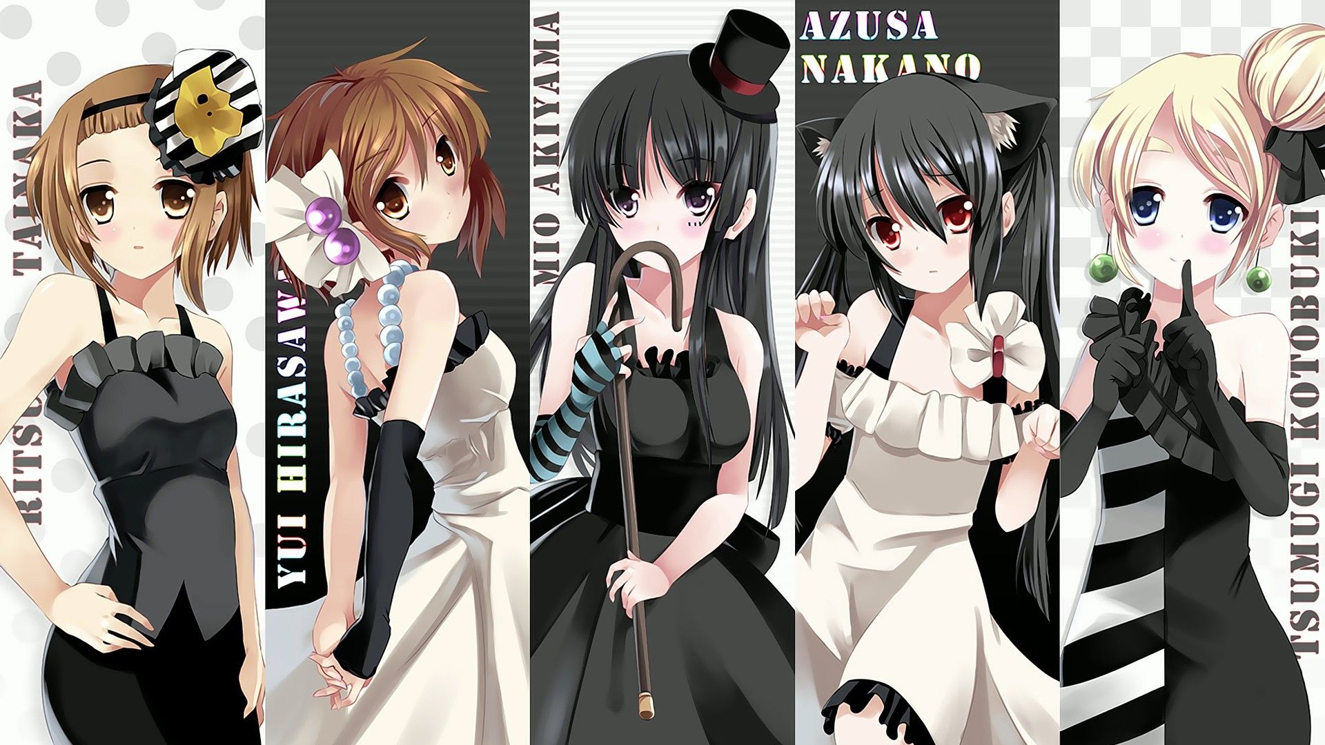 1920x1080 Group Of Women, Anime Girls, Collage, Anime, Don't Say Lazy, K ON!, Kotobuki Tsumugi, Akiyama Mio, Tainaka Ritsu, Hirasawa Yui, Nakano Azusa, Funny Hats, Dressx1080 Wallpaper