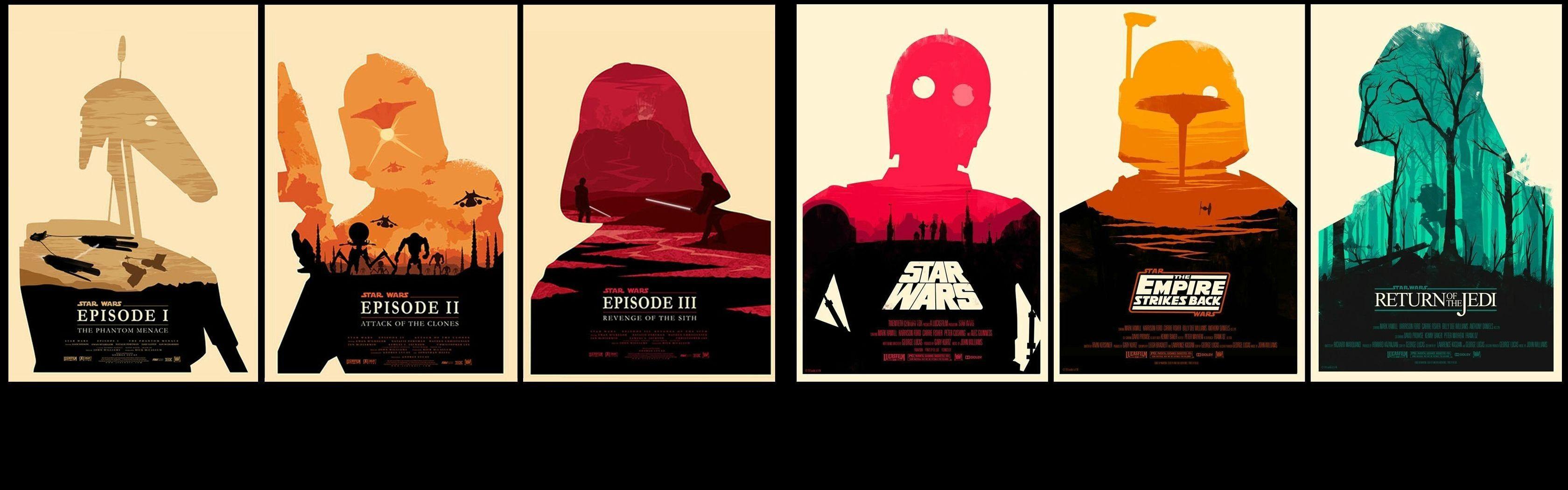 3360x1050 Star wars originals + prequels combined for dual screen wallpaper