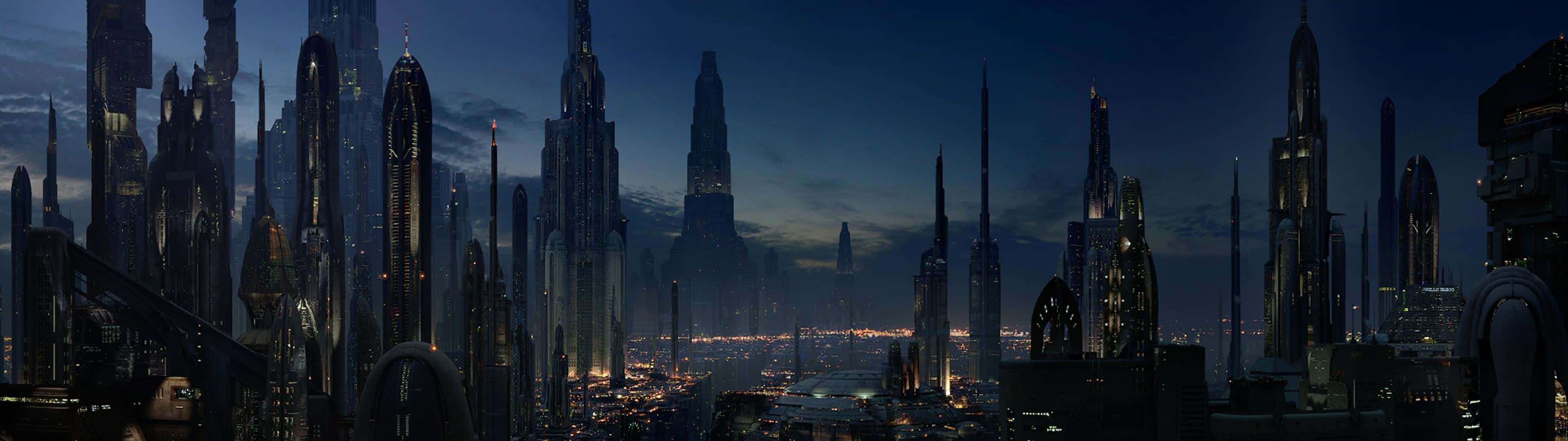 3840x1080 Star Wars Coruscant Dual Monitor Wallpaper
