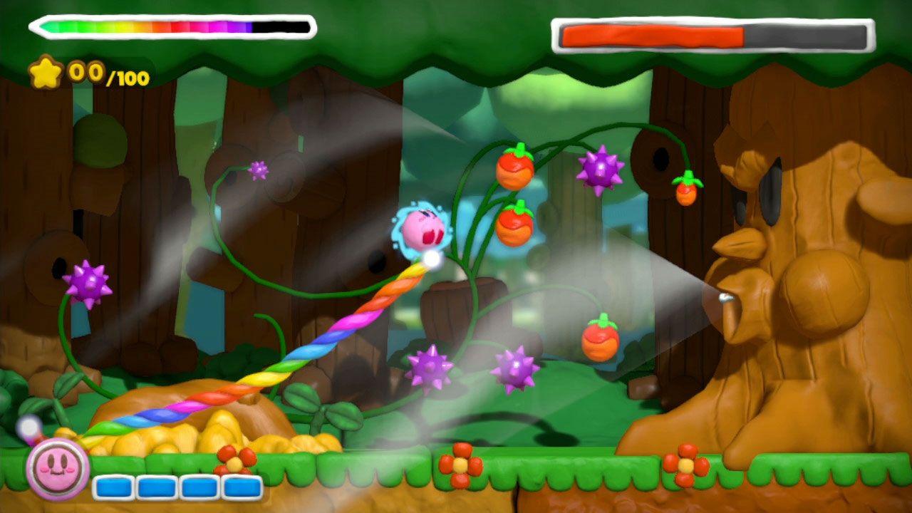 1280x720 Kirby And the Rainbow Curse Whispy Woods Boss Gameplay Screenshot
