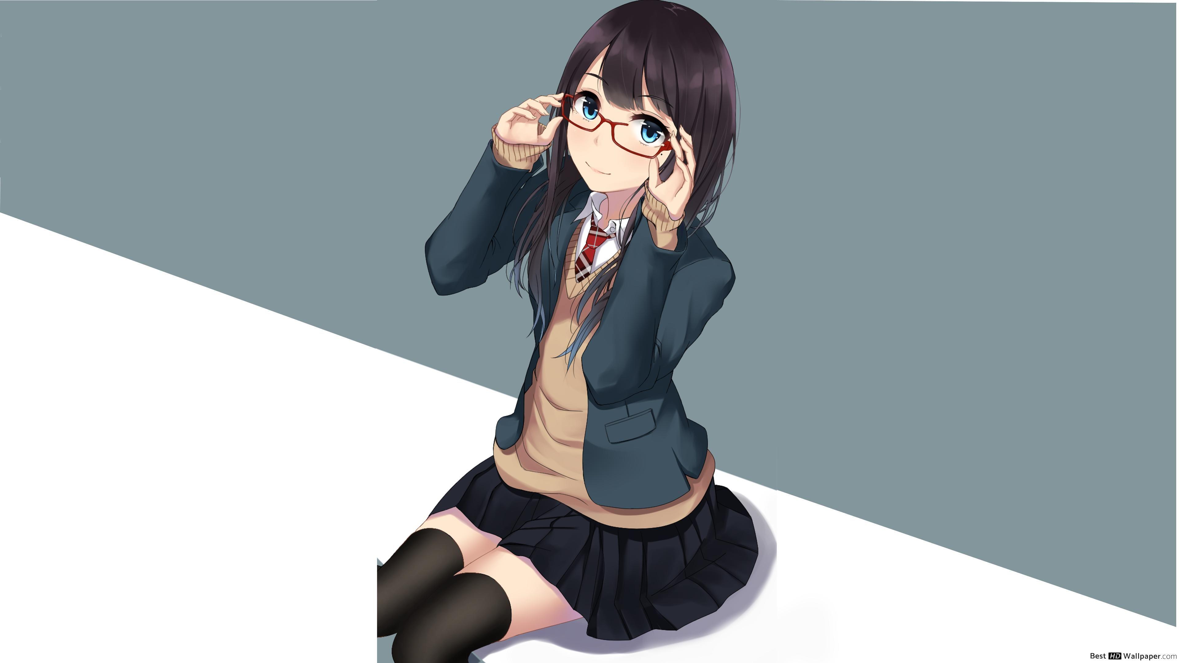 3840x2160 Anime Girl with Glasses HD wallpaper download