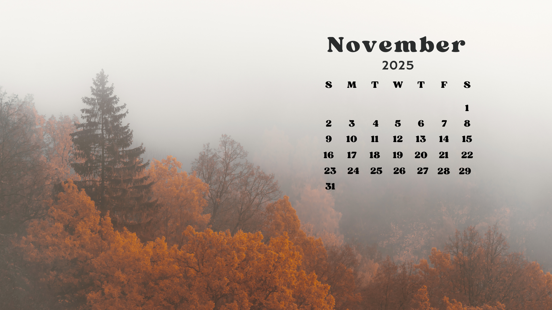 1920x1080 Free November 2025 Desktop Calendar Background (EASY DOWNLOAD)