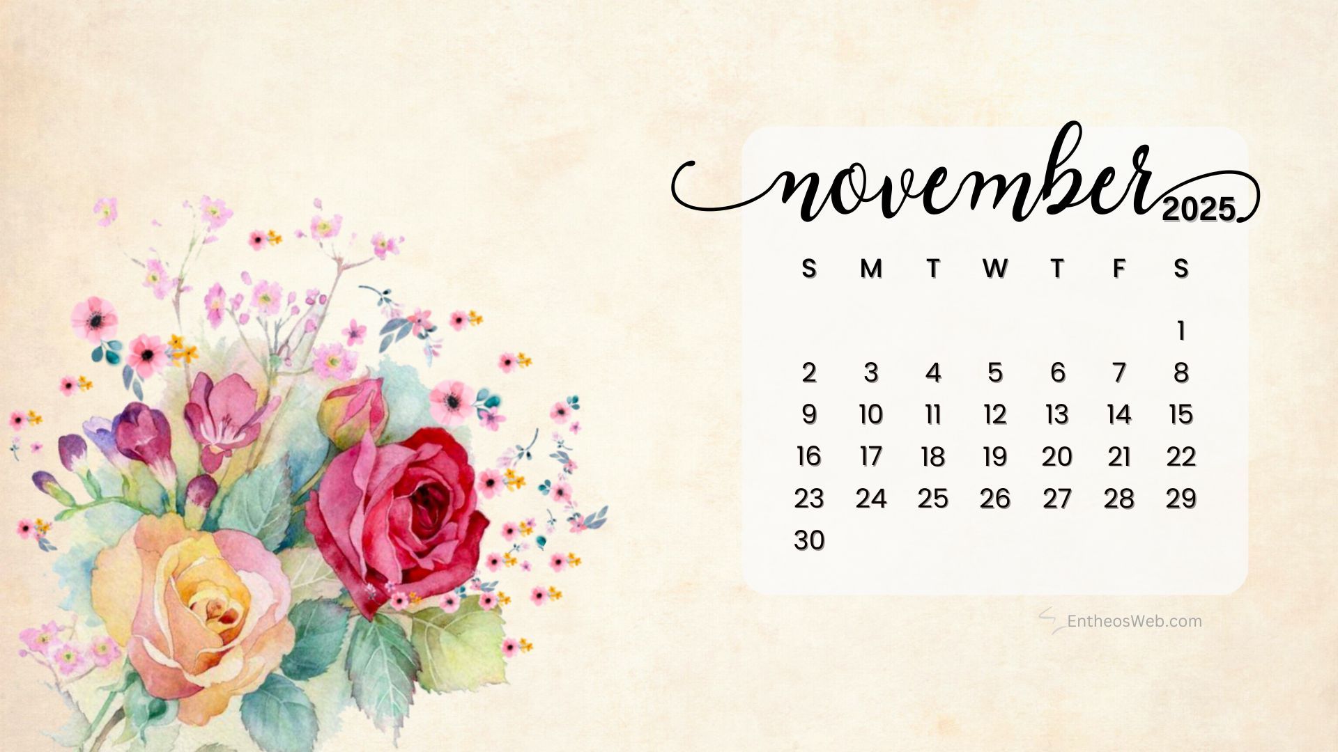 1920x1080 November 2025 Calendar Desktop Wallpaper Background