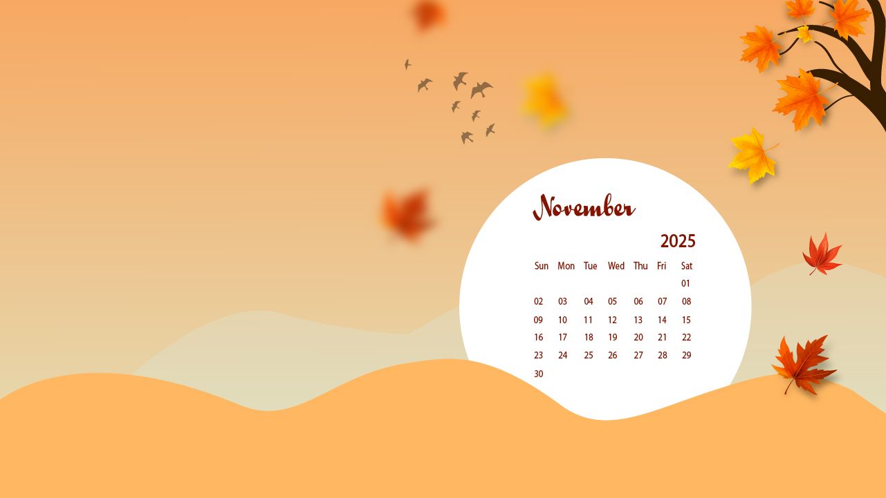 1281x721 November 2025 Desktop Wallpaper Calendar