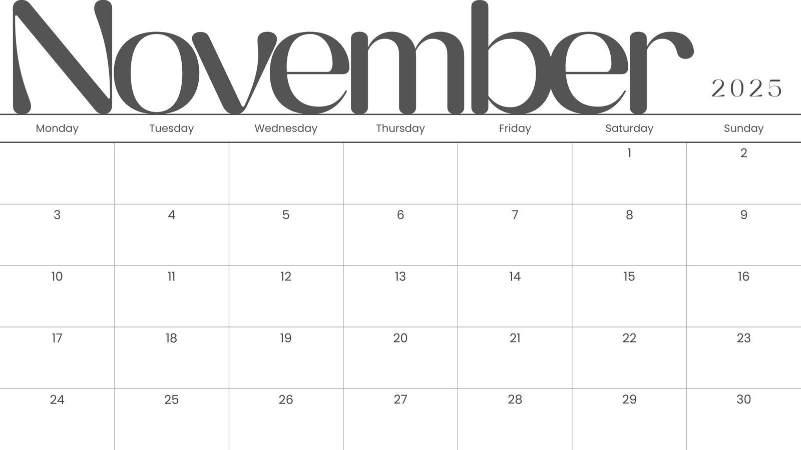 1600x900 Free and customizable november templates