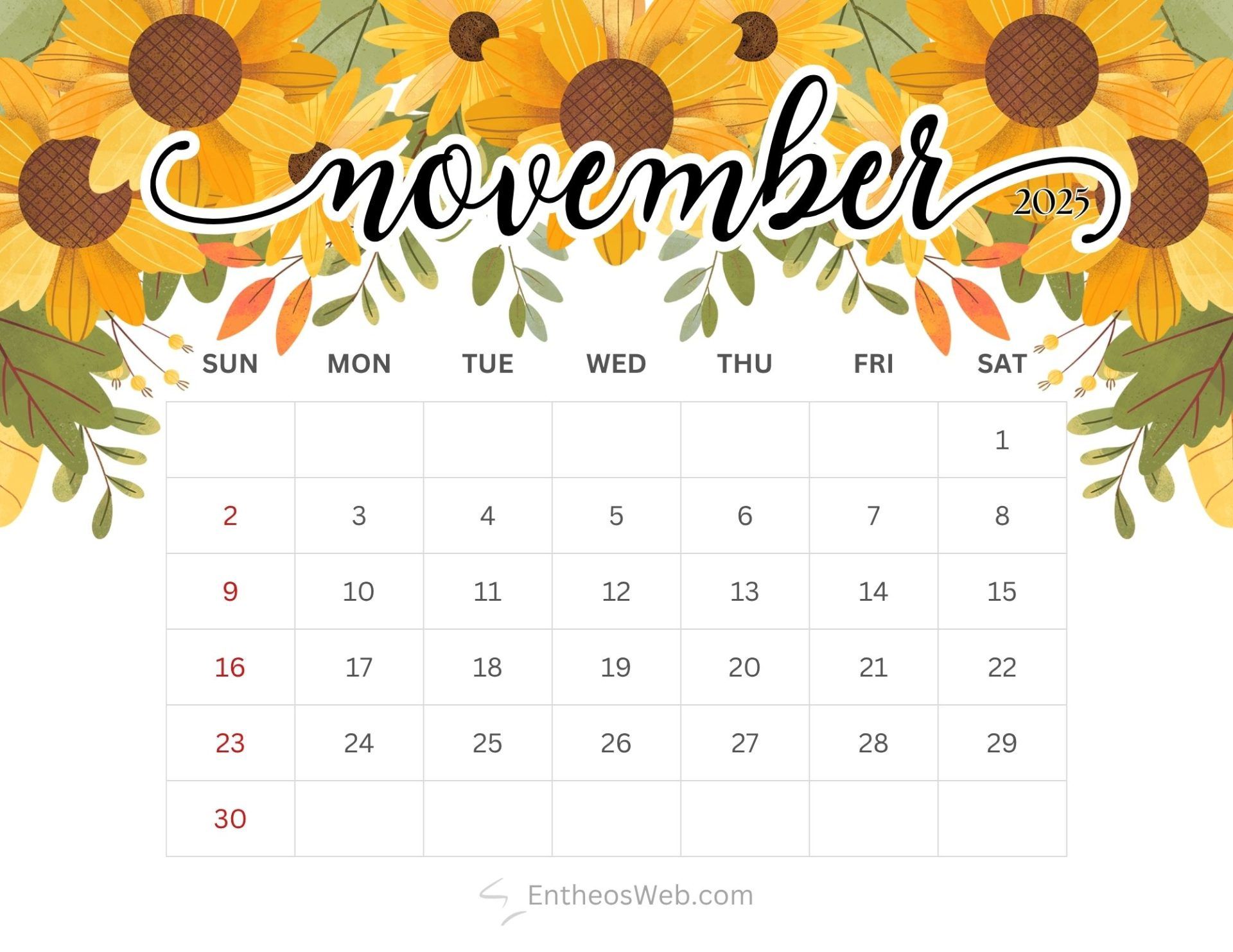 1920x1483 November 2025 Calendar Free Printables