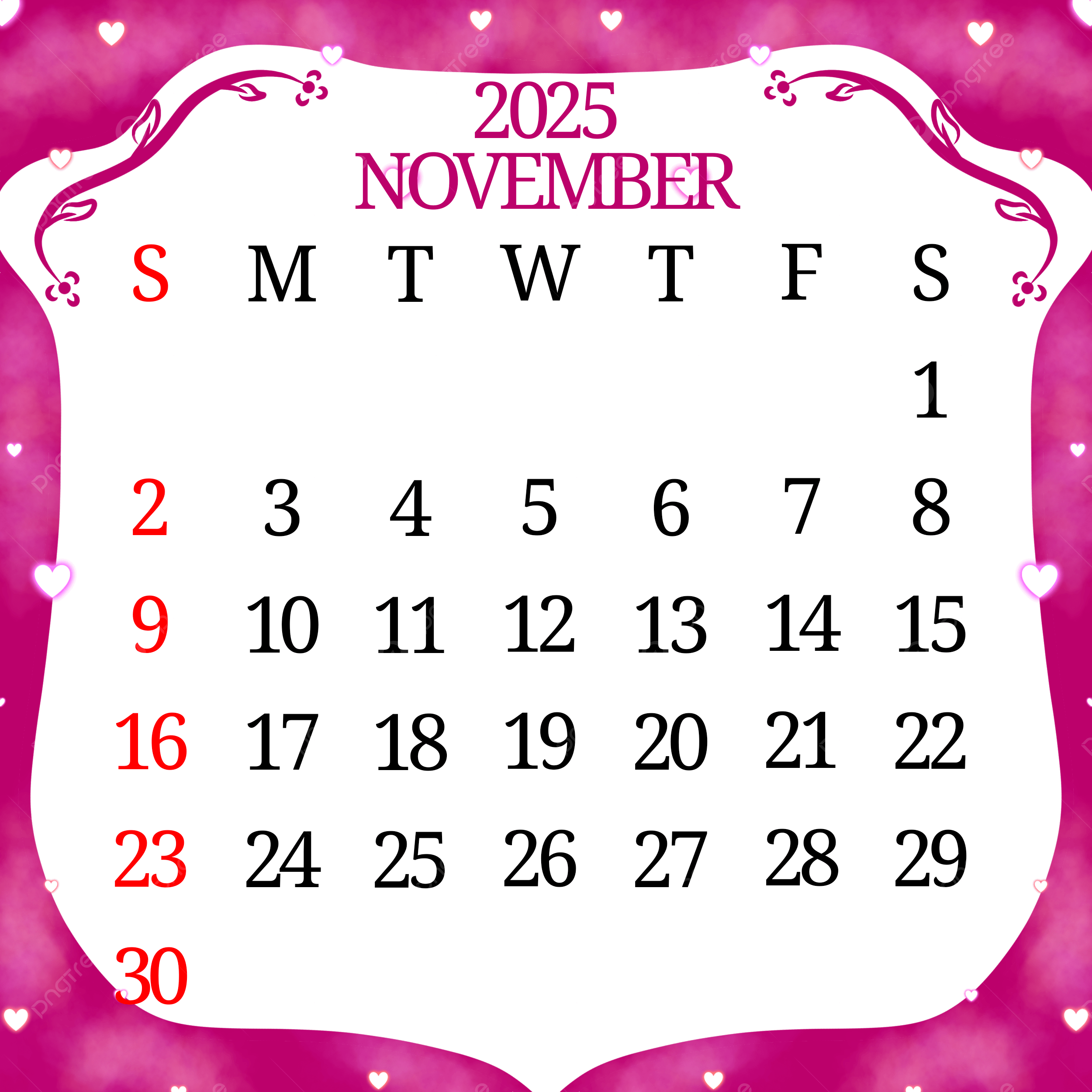 2500x2500 November 2025 Calendar With Aesthetic White Magenta Frame Illustration Template Download on Pngtree