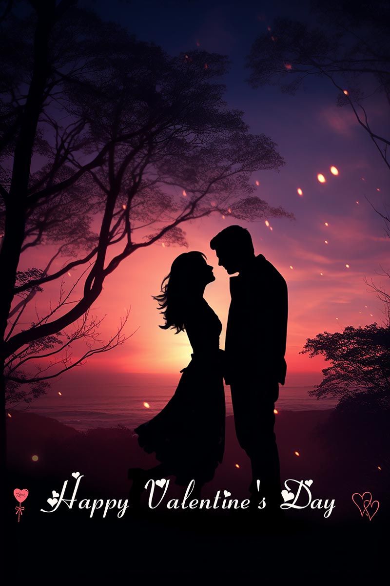 800x1200 Happy Valentine's Day Young Couple Silhouette at Sunset Time