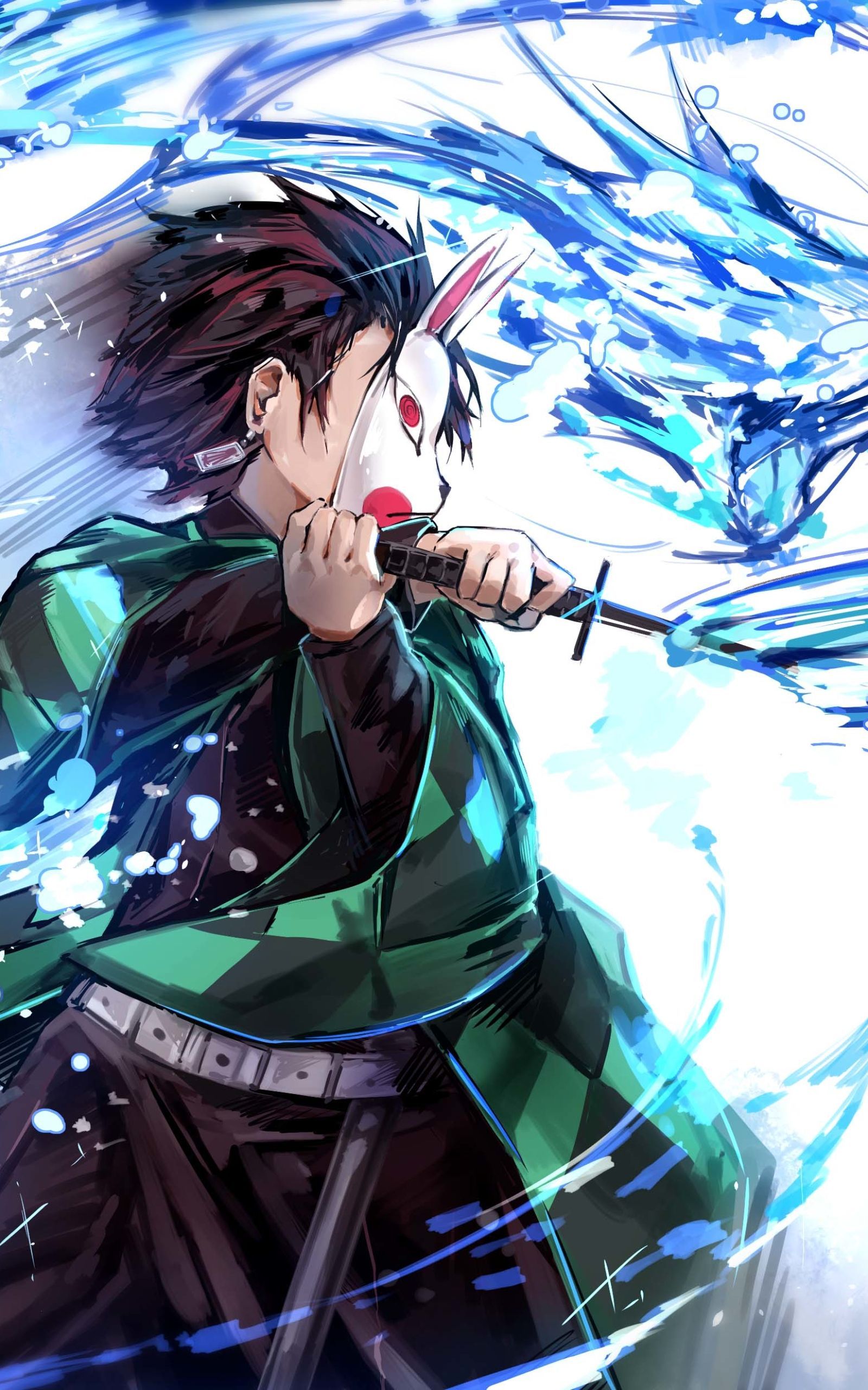 1600x2560 Phone wallpaper: Demon Slayer: Kimetsu No Yaiba, Kimetsu No Yaiba, Anime, Mask, Katana, Weapon, Brown Hair, Tanjiro Kamado 1351697