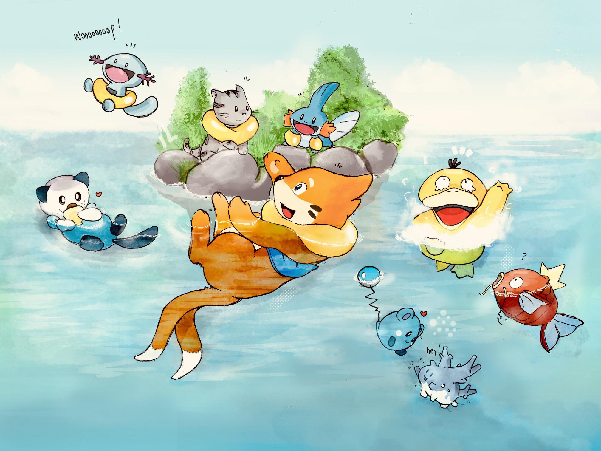 2016x1512 Buizel is my favorite. Here he is teaching his friends how to swim (OC)