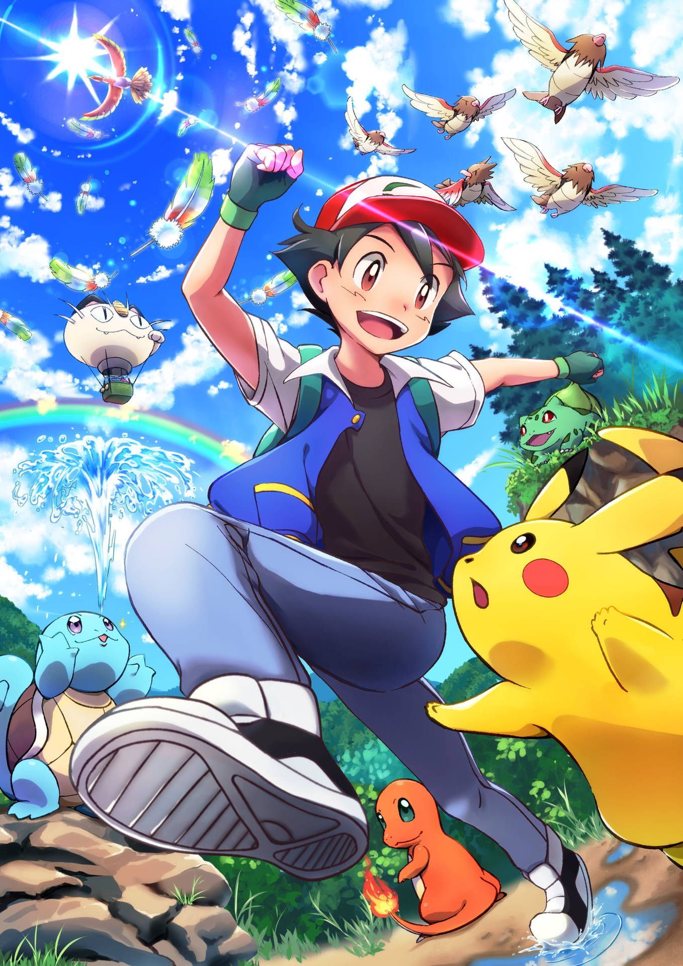 1358x1920 Download Pokemon Phone Walking Ash Wallpaper