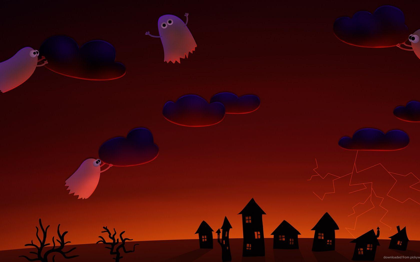 1680x1050 Free download halloween ghosts village cute wallpaper wallpaper