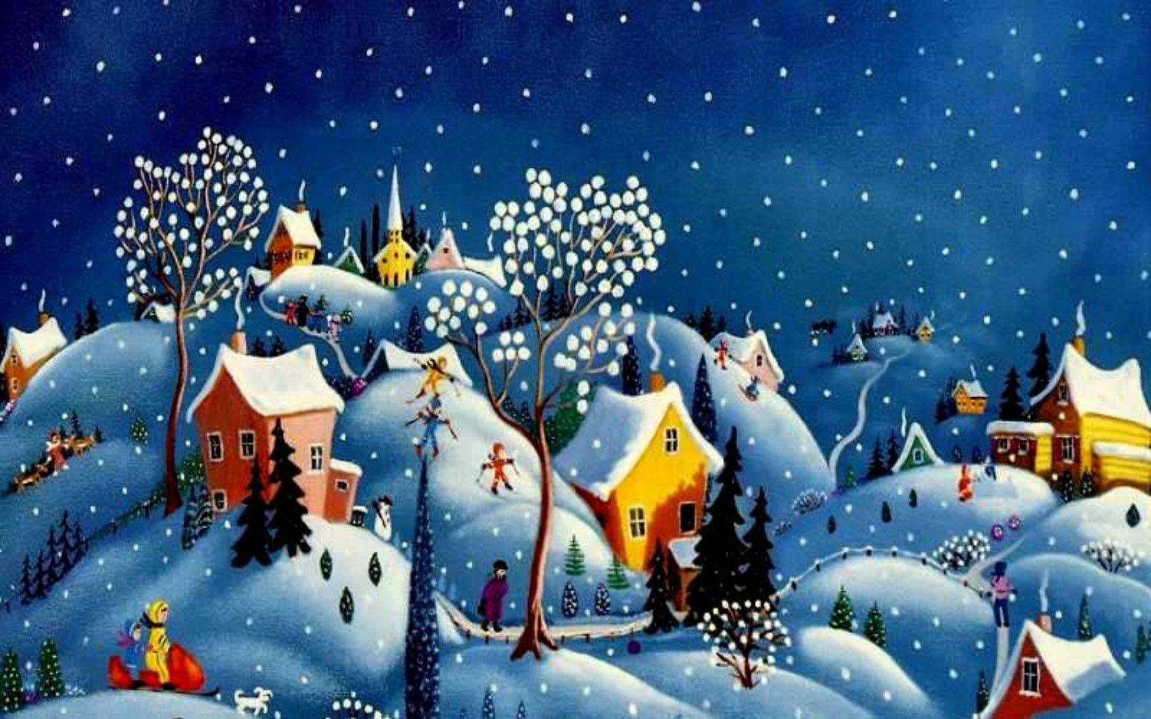 1680x1050 Christmas Village Background Clipart