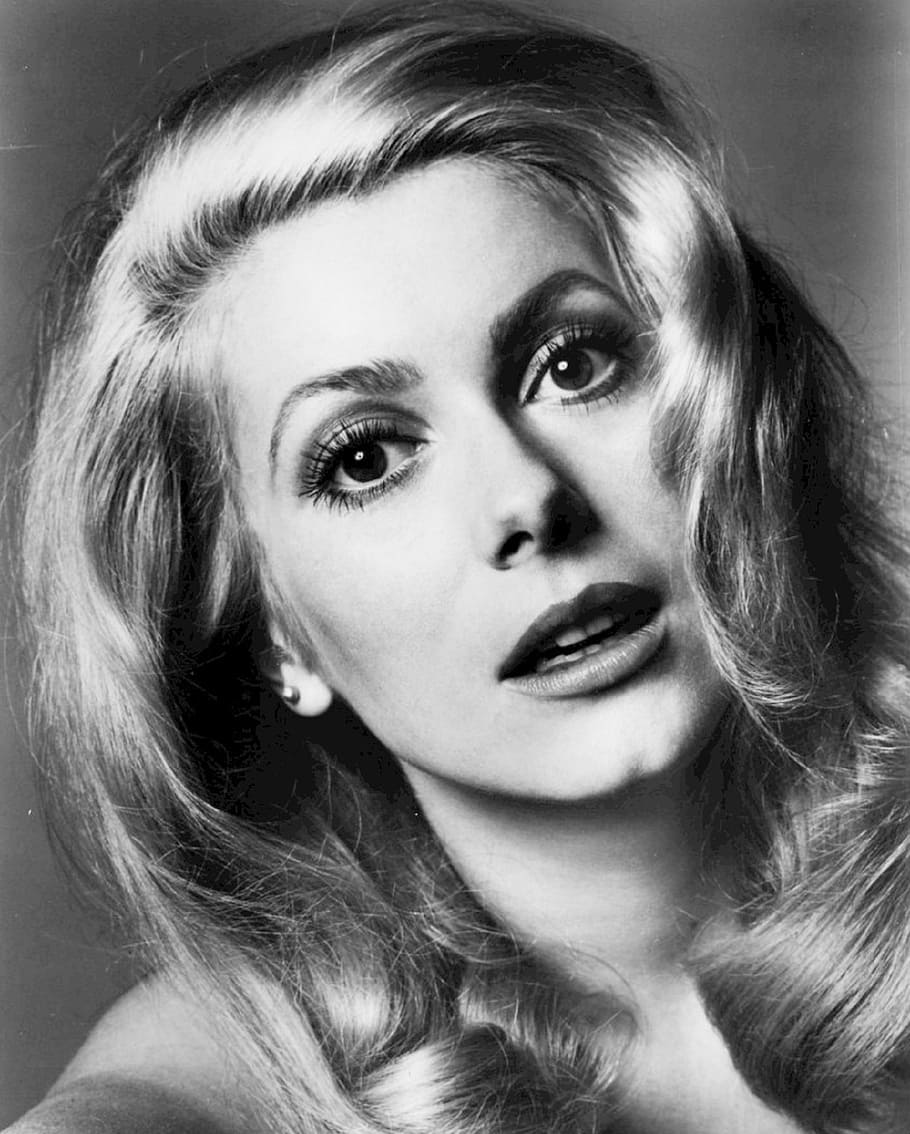 910x1134 HD wallpaper: grayscale photography of woman's portrait, catherine deneuve