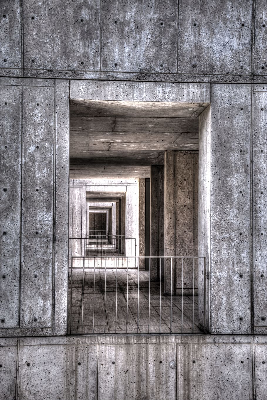 910x1363 HD wallpaper: architecture, mirror, corridor, concrete, salk, institute, kahn