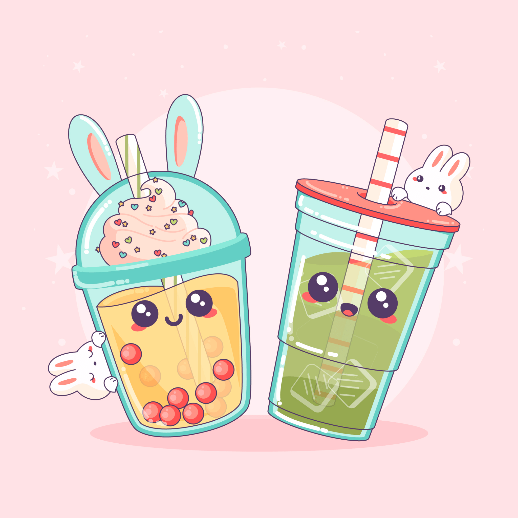 2048x2048 Kawaii bubble tea Wallpaper 4K, Kawaii boba tea, Cute tea cups