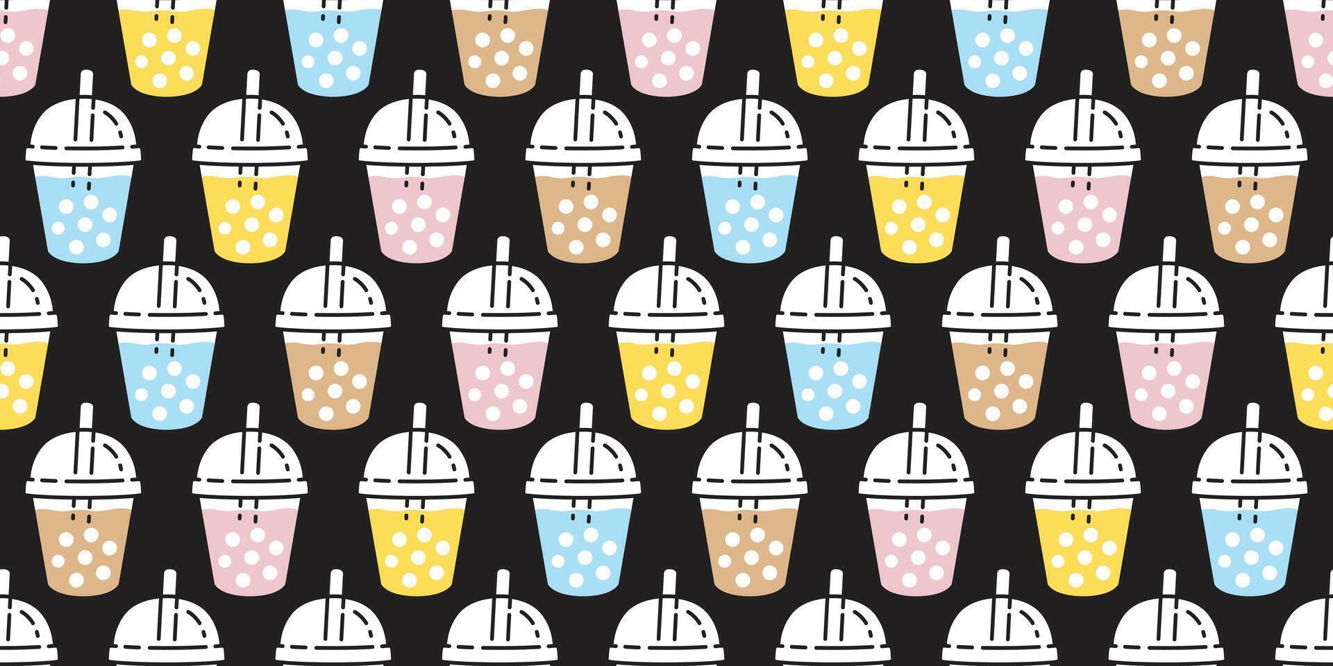1920x960 Boba tea seamless pattern bubble milk tea gift wrapping paper repeat wallpaper tile background scarf isolated illustration doodle design