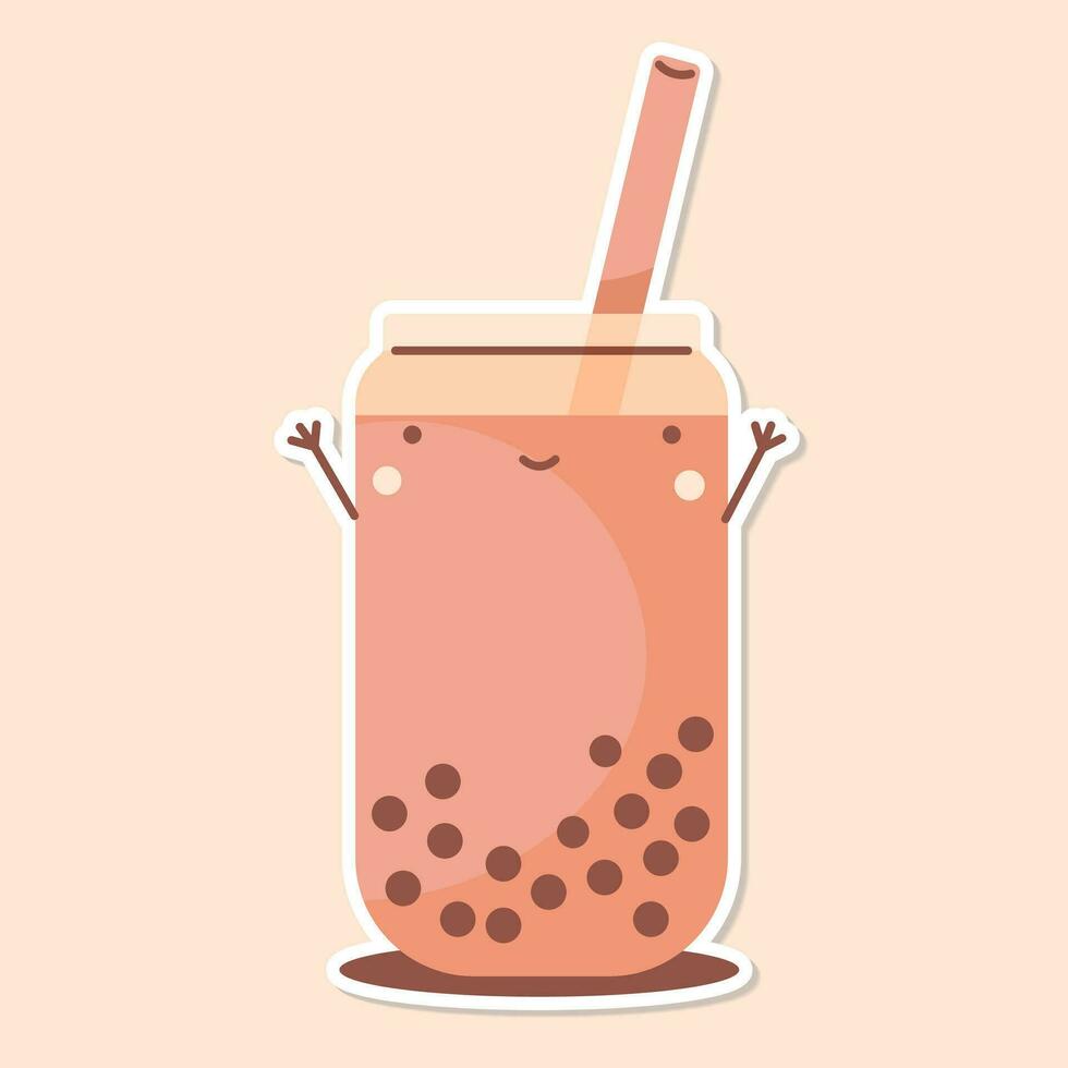 980x980 MILK TEA cup cute sticker beige background vector