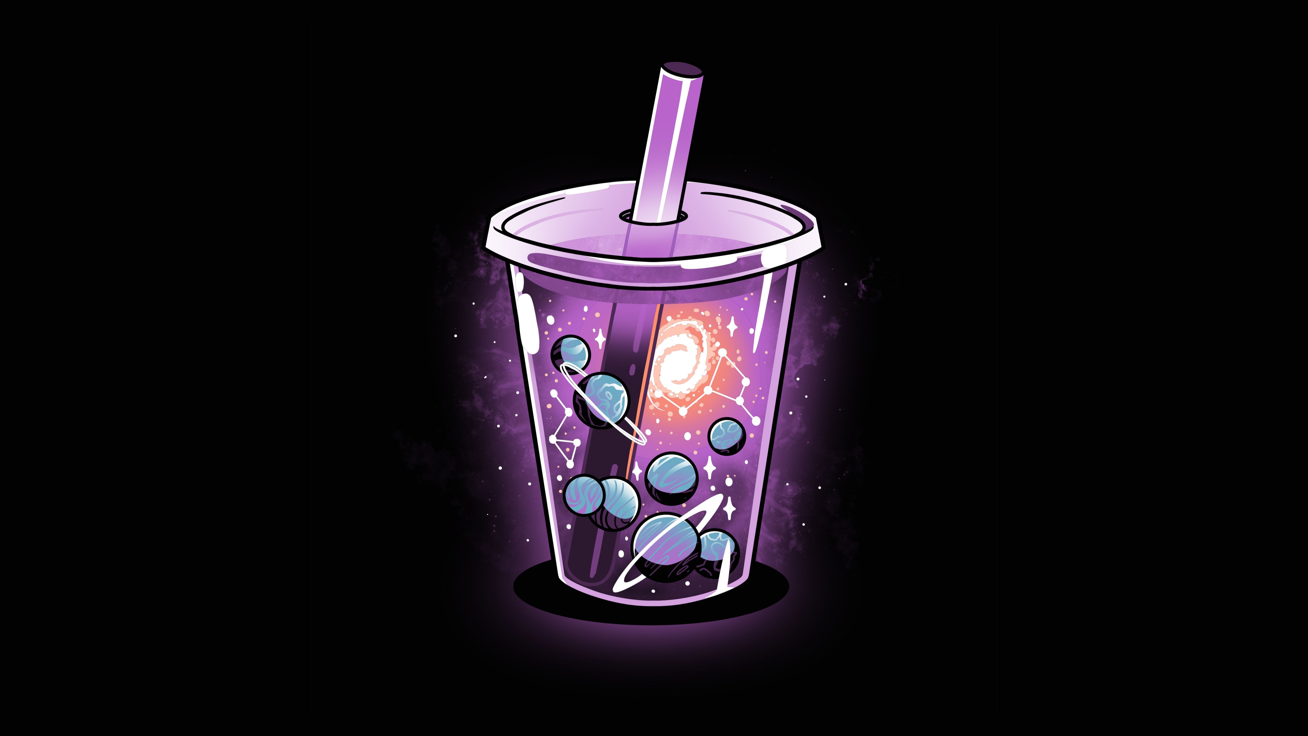 5120x2880 Bubble tea Wallpaper 4K, Planets, Black background, 5K, 8K