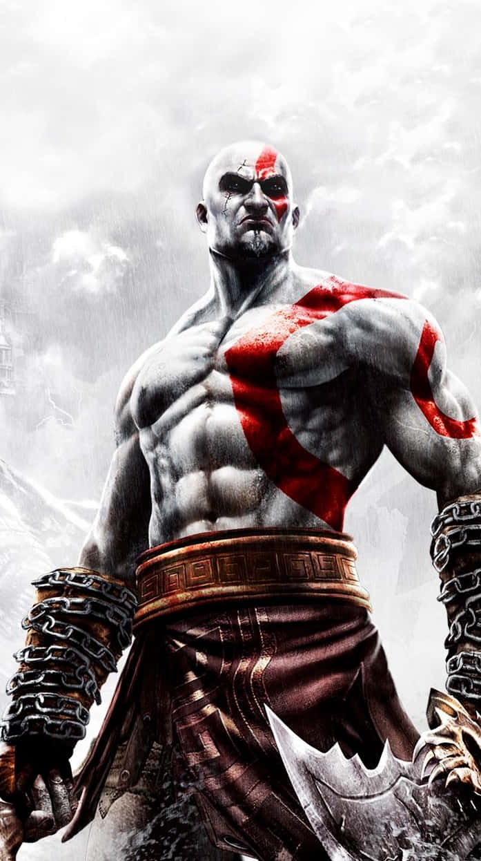 697x1246 Download God Of War III Kratos White Aesthetic Wallpaper