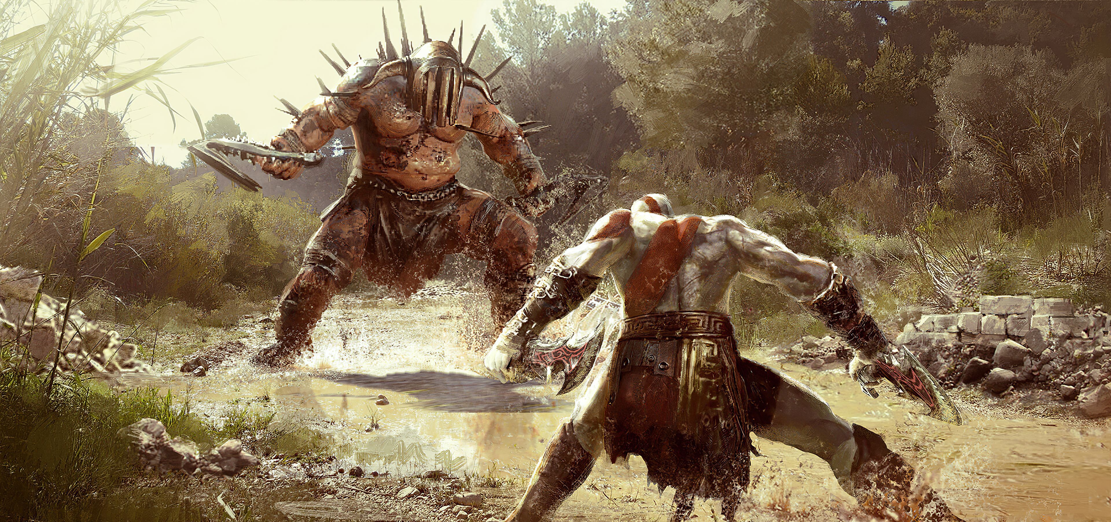 3840x1806 Wallpaper God of War, God of War Iii, God of War Ascension, Kratos, Art, Background Free Image