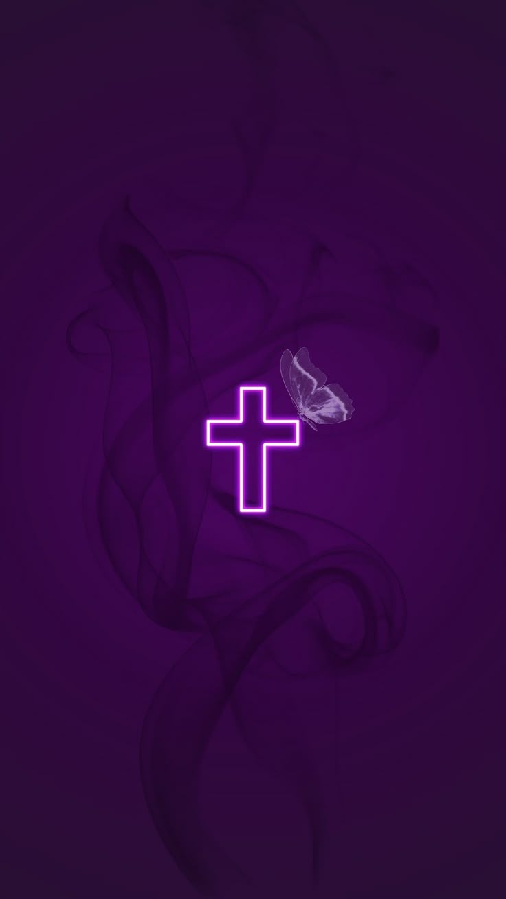 736x1308 Dark purple neon Christian cross wallpaper background
