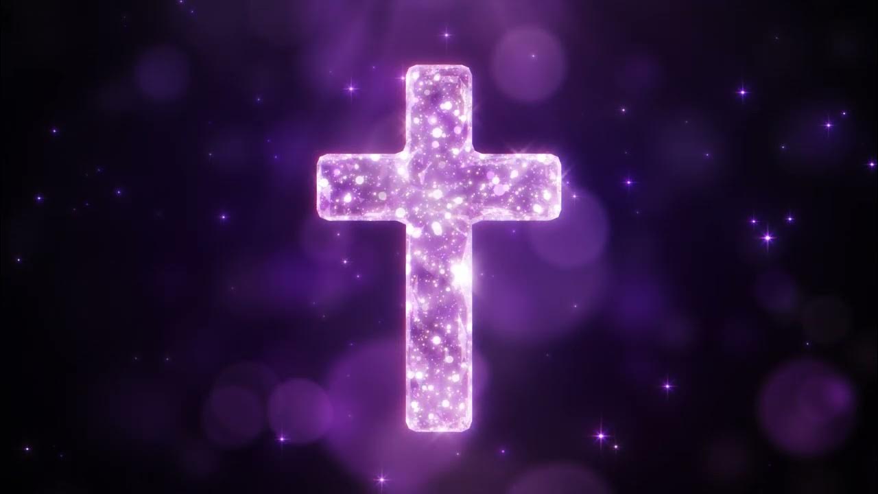 1280x720 Purple Sparkling Cross.. 1 Hour Wedding Background.. 4K Sacred Love Loop