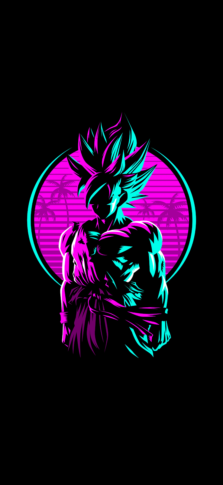 738x1600 Goku Dragon Ball AMOLED Retro Artwork Neon Black Background Dragonball Z