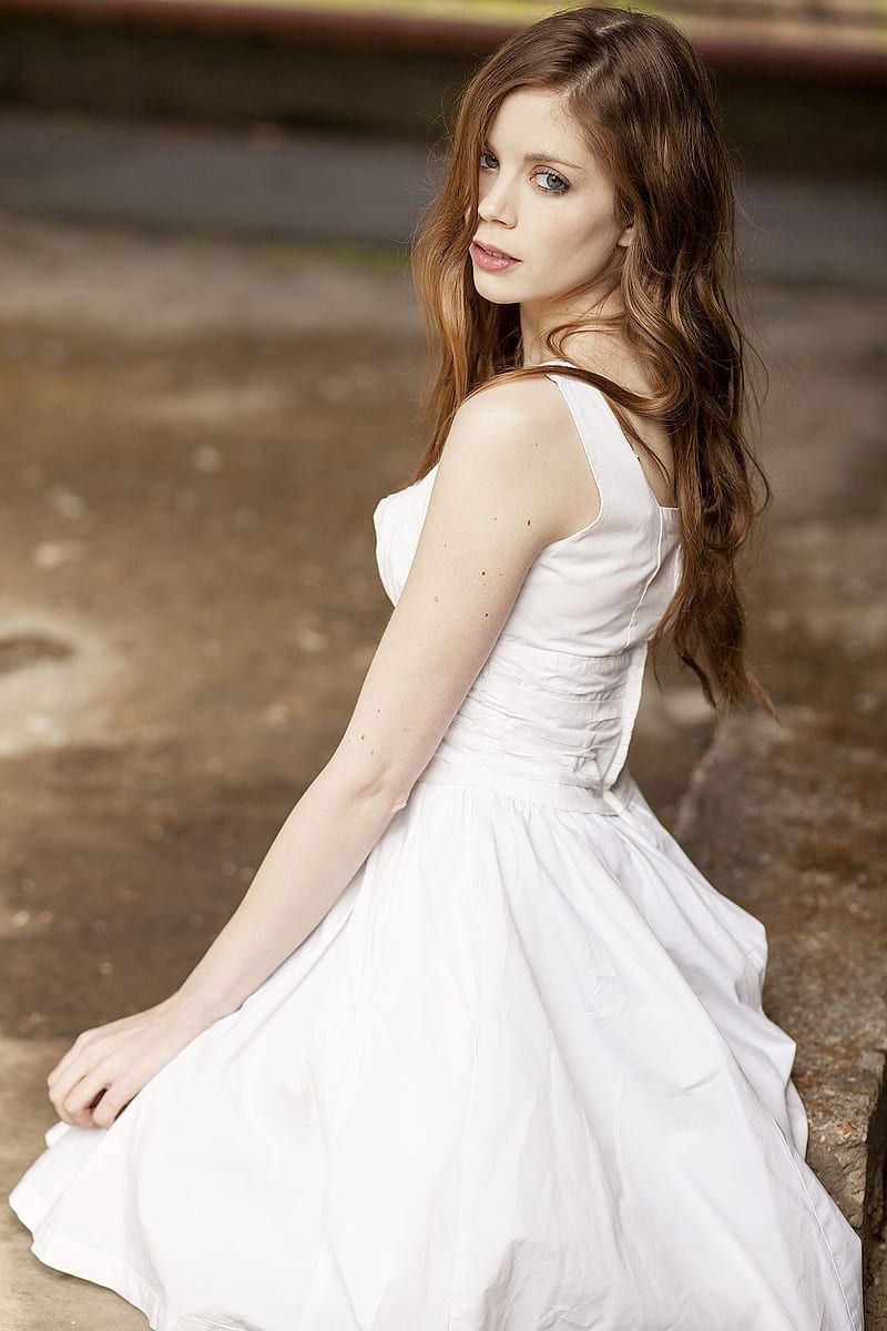 800x1200 Charlotte Hope, women, actress, brunette, long hair, blue eyes, British, looking over shoulder, HD phone wallpaper