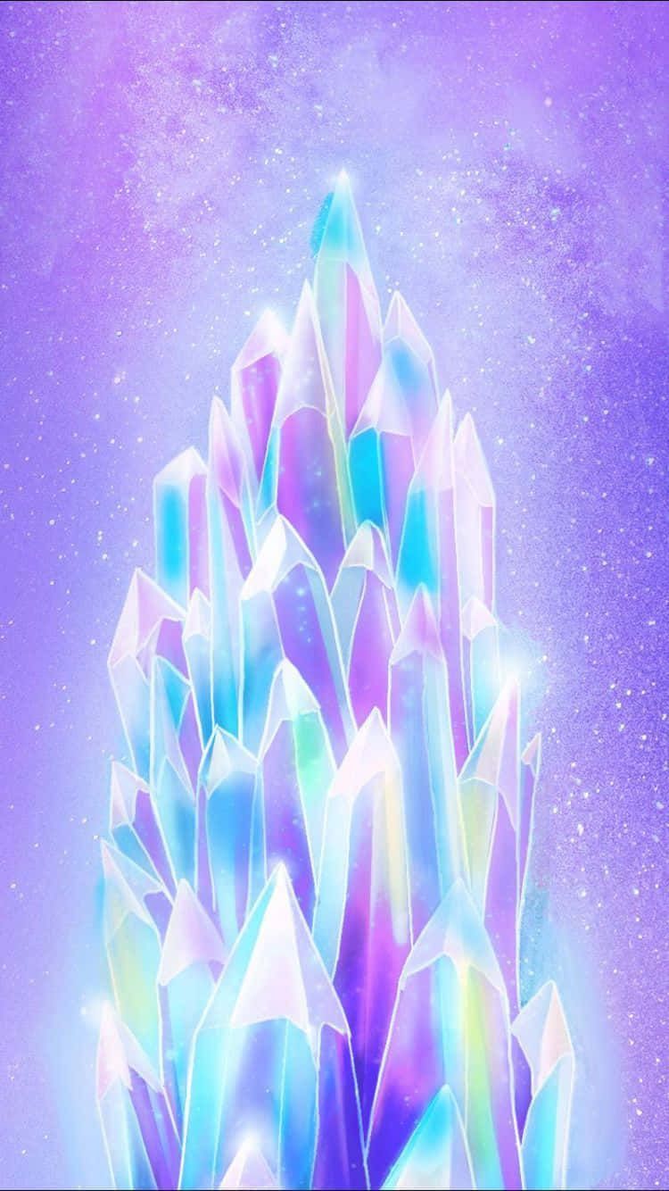 750x1334 Download A Purple And Blue Crystal With A Rainbow Background Wallpaper