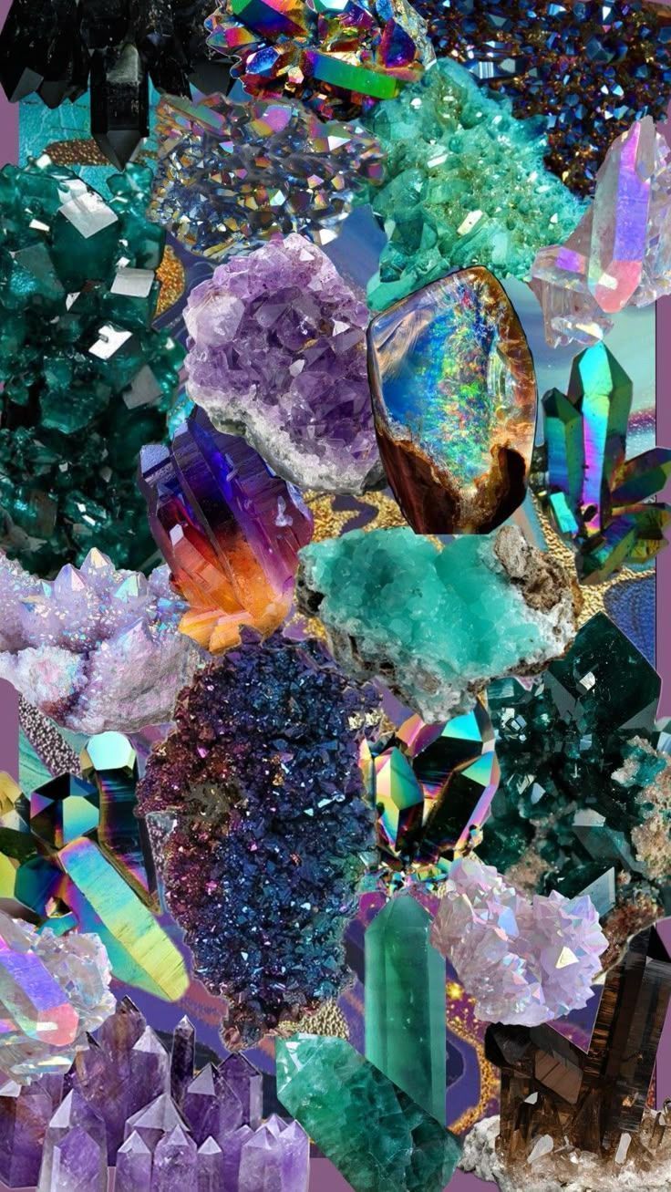 736x1307 Colorful Rocks and Crystals on Purple Background