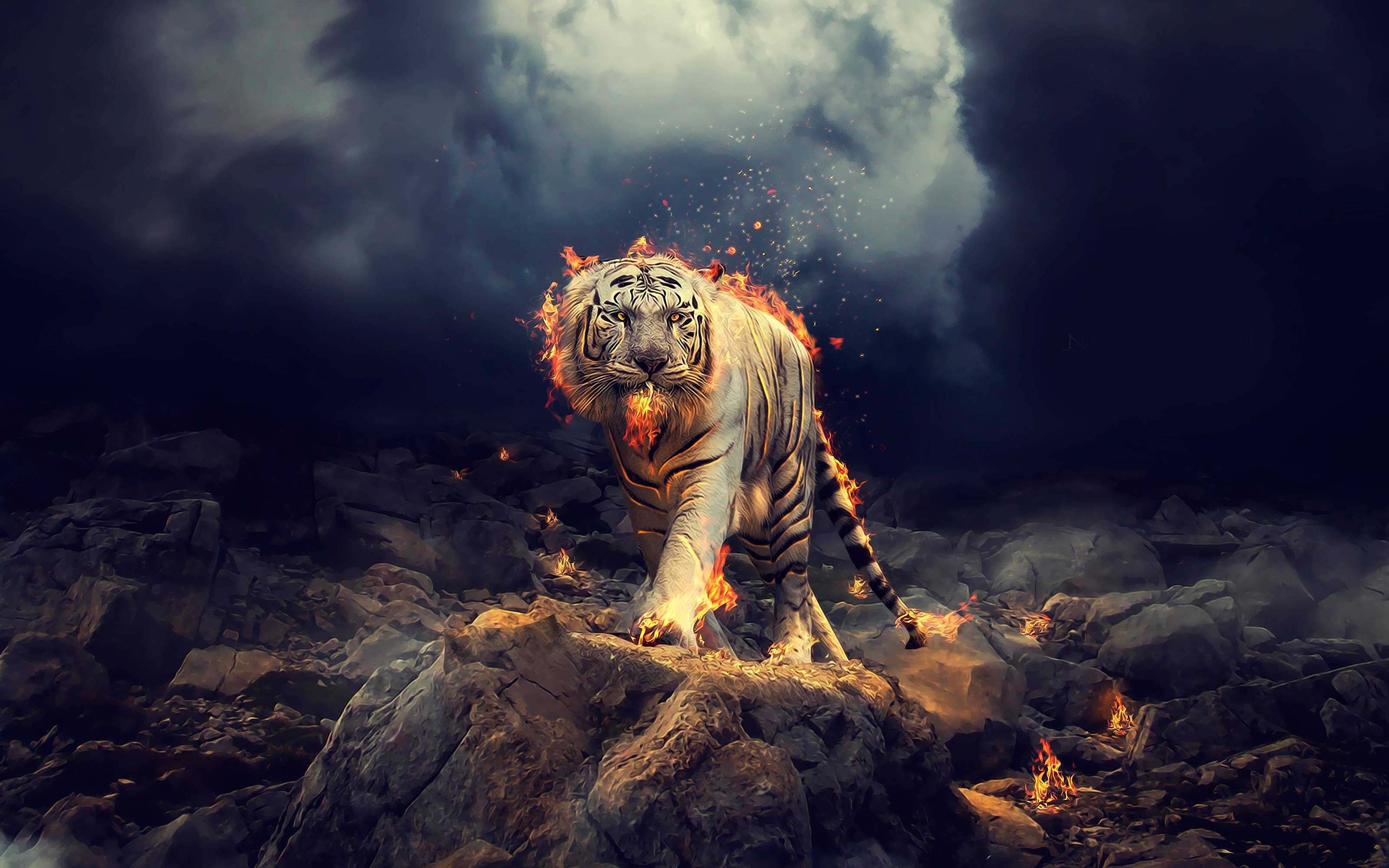 3200x2000 Raging White tiger Wallpaper